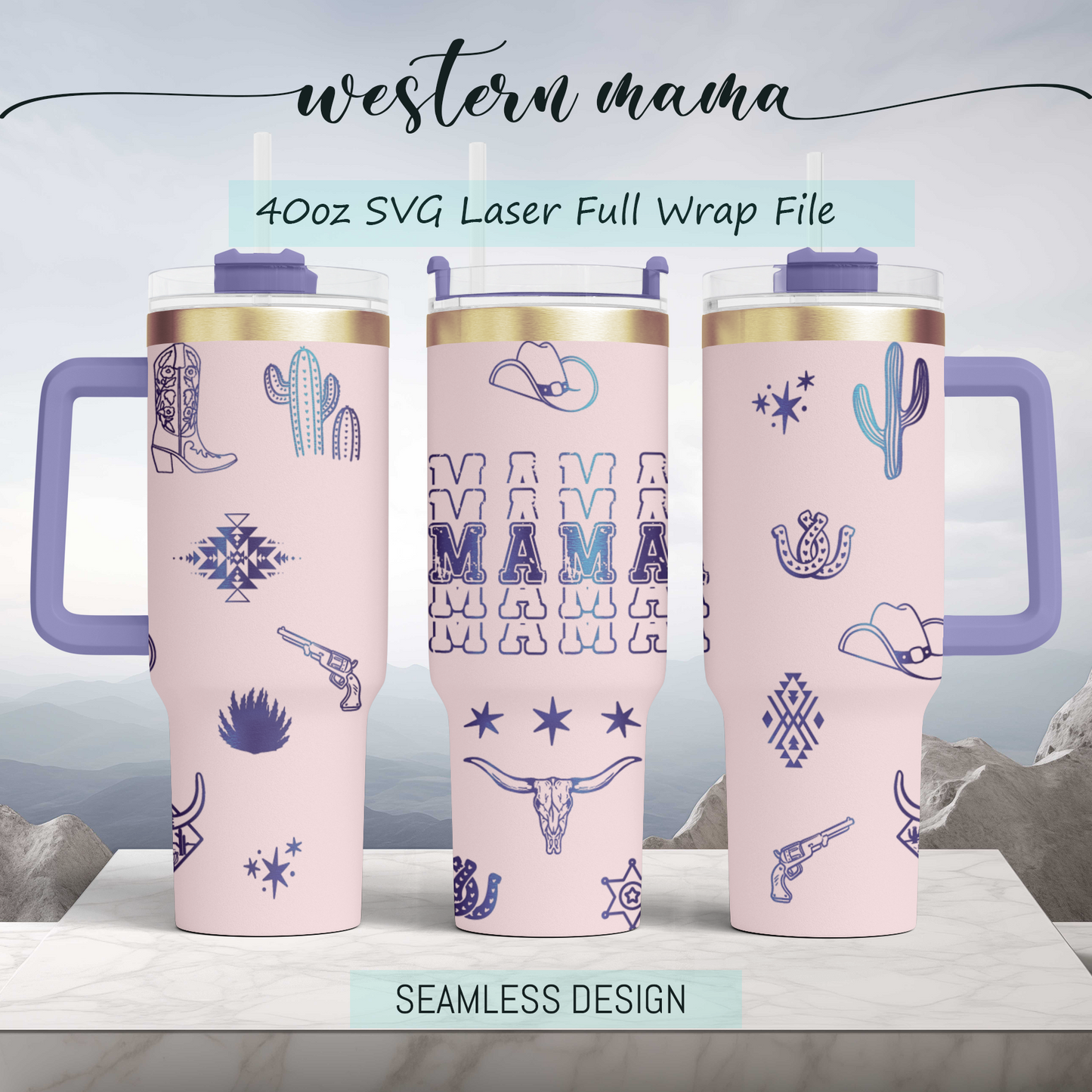 Howdy Mama Western Engraved Full Wrap Seamless 40oz Tumbler SVG Laser Rotary and PNG sublimation