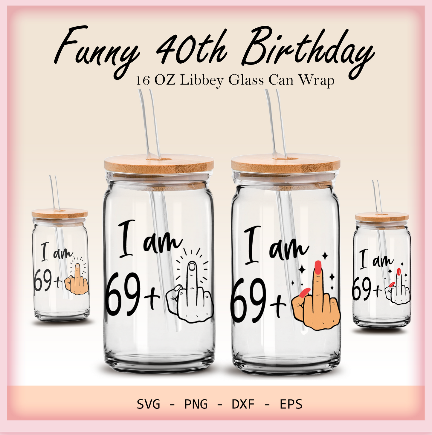 Funny 70th birthday 16oz Libbey glass can wrap, bundle for men women, SVG cutting file for Cricut, PNG sublimation, Single and Layered SVG