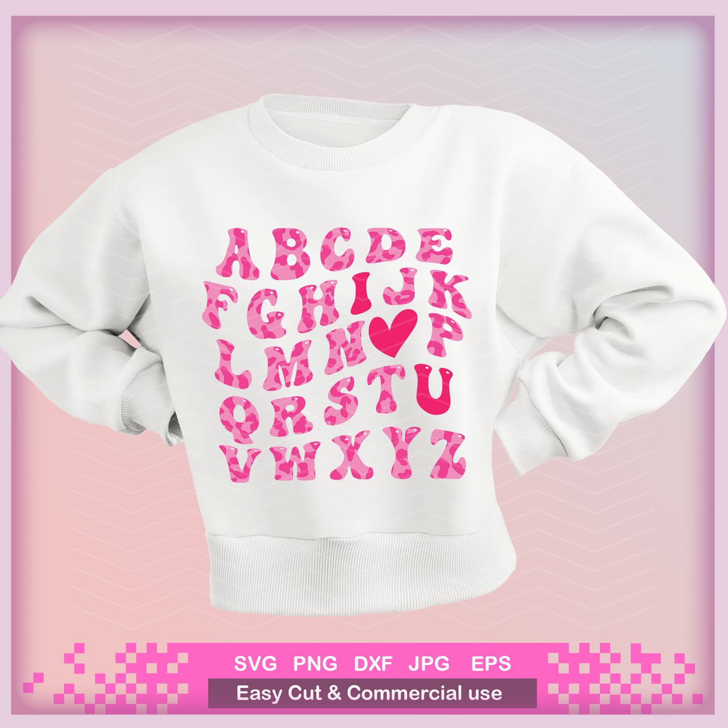 Wavy Valentine Leopard Alphabet I Love You Svg Png, Kids Valentines Svg, Love Alphabet Svg, Shirt design for Valentine's Day.,Layered SVG cut