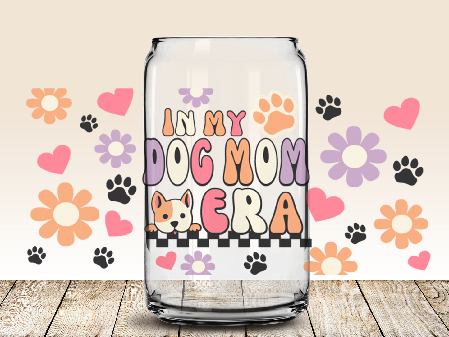 In My Dog Mom Era Retro 16oz Libbey glass can wrap, Dog lover Wrap, SVG cutting file for Cricut, PNG sublimation, Layered SVG