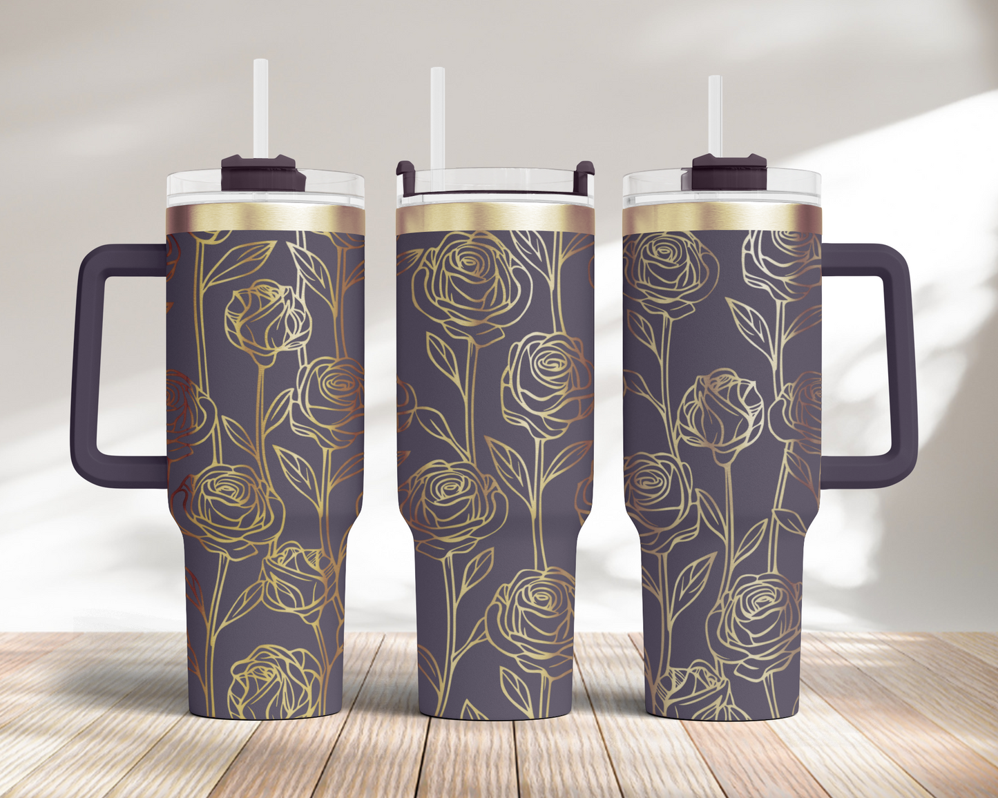 Rose pattern 40oz Tumbler SVG Laser Engraved Full Wrap Seamless