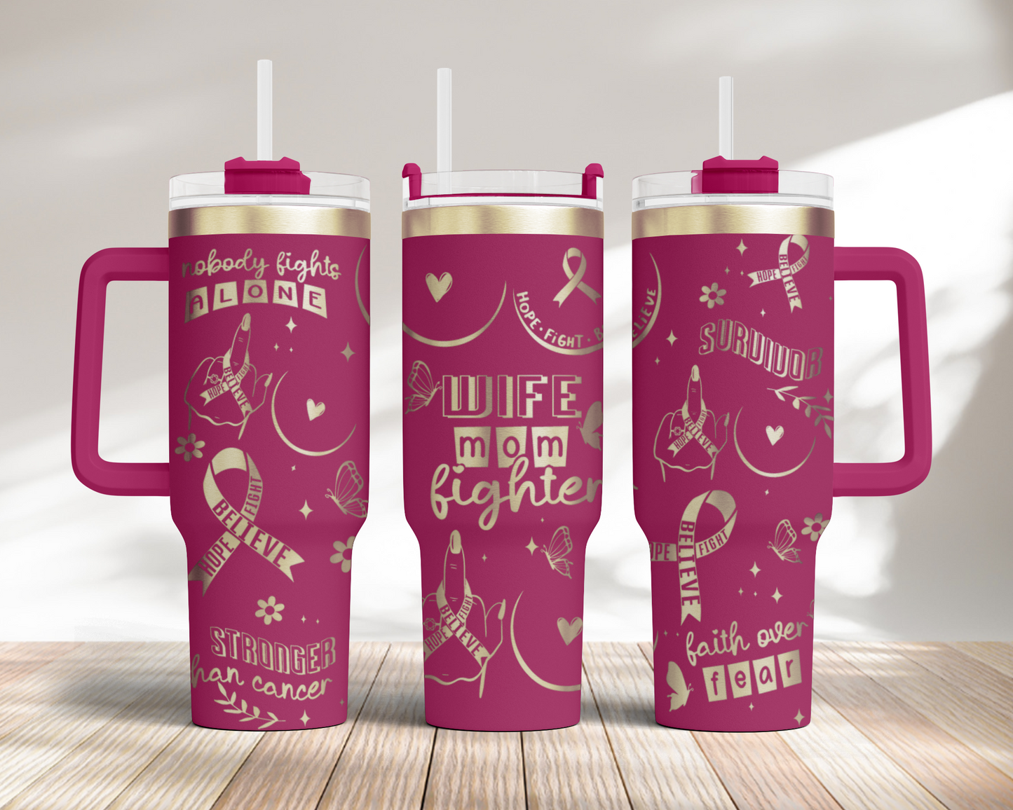 Breast cancer, Fuck cancer awearness ribbon Laser Engraved Full Wrap Seamless design, 40oz Tumbler, SVG Laser, PNG sublimation