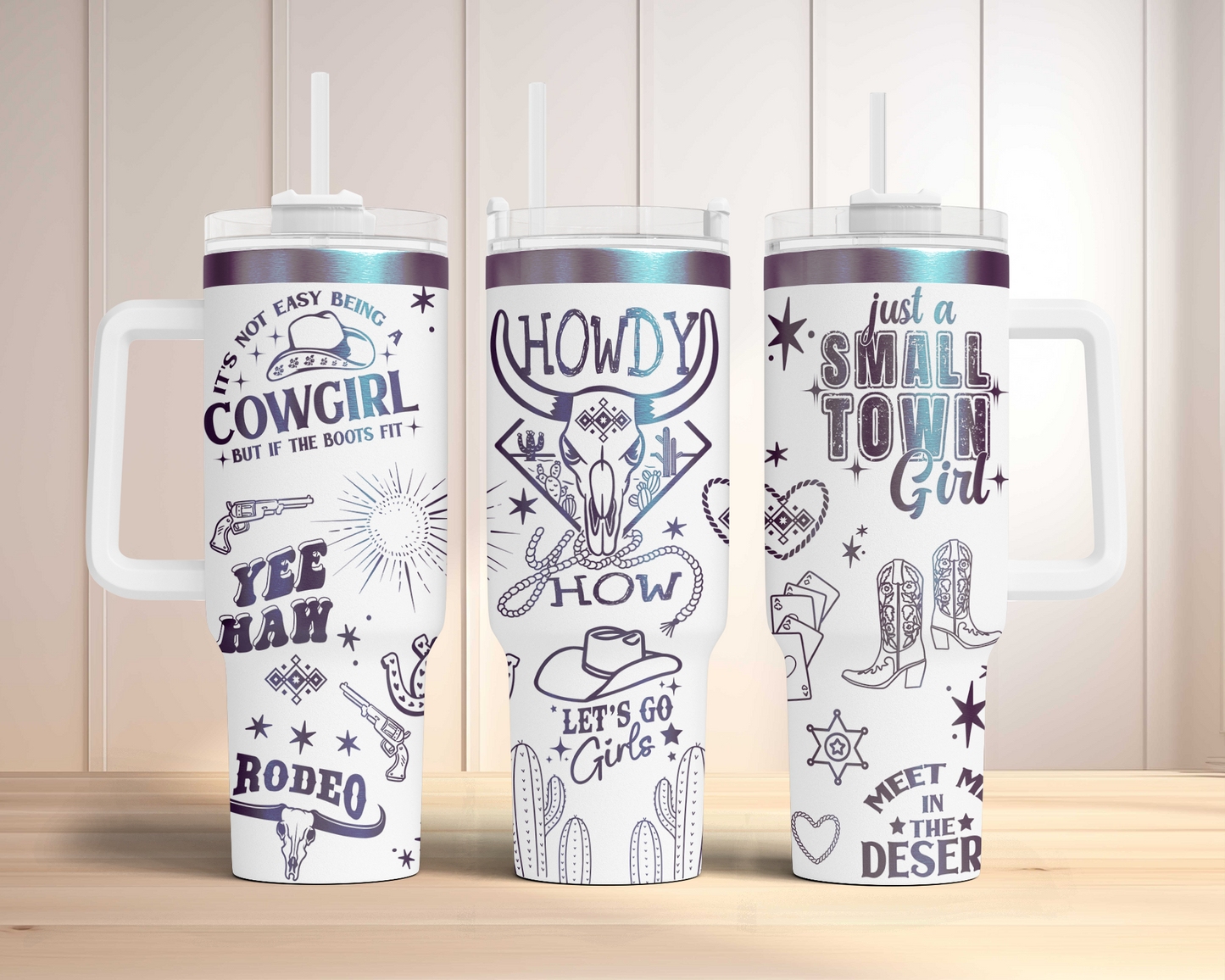 Howdy Western Cowgirl Engraved Full Wrap Seamless 40oz Tumbler SVG Laser Rotary and PNG sublimation