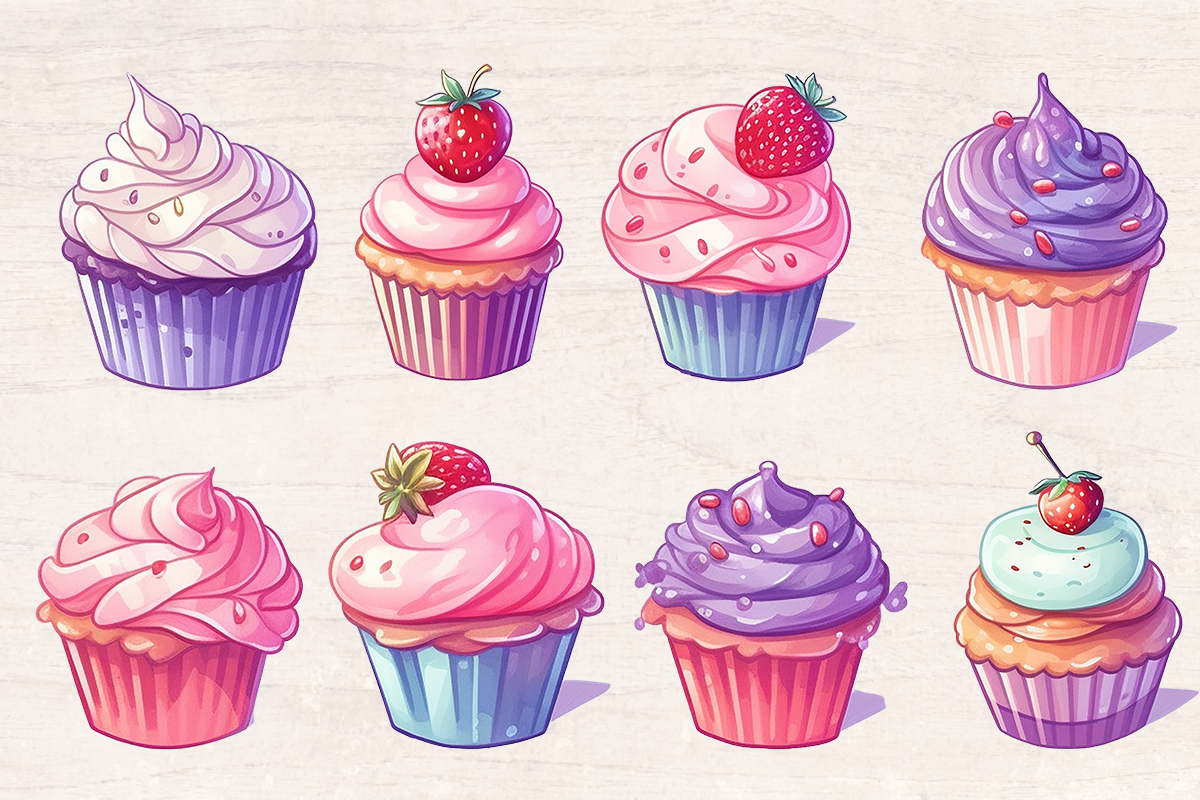 8 Soft Pastel Cupcake PNG cliparts bundle, PNG sublimation