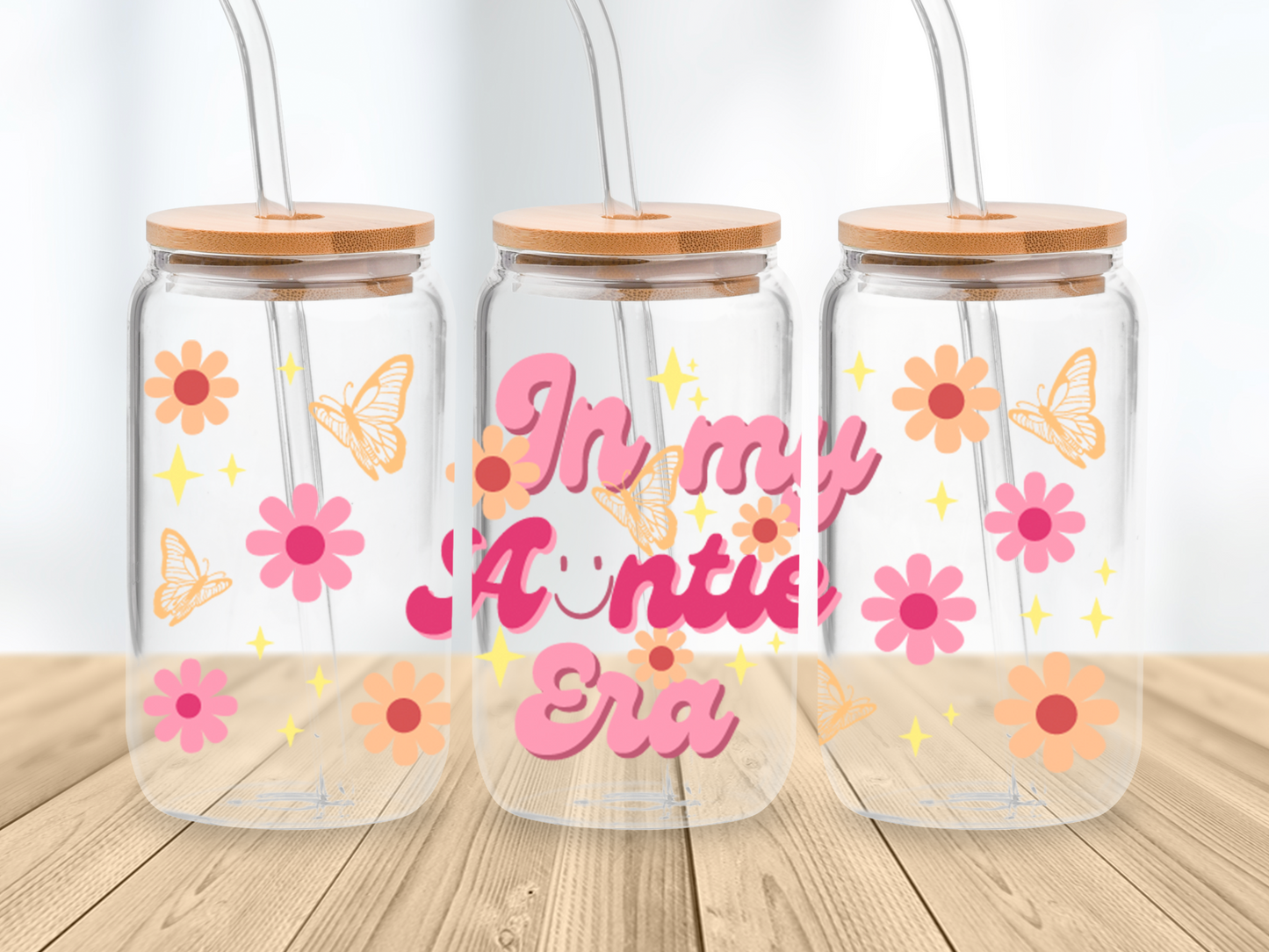 In my Auntie Era Retro 16oz Libbey glass can wrap, SVG cutting file for Cricut, PNG sublimation, Layered SVG