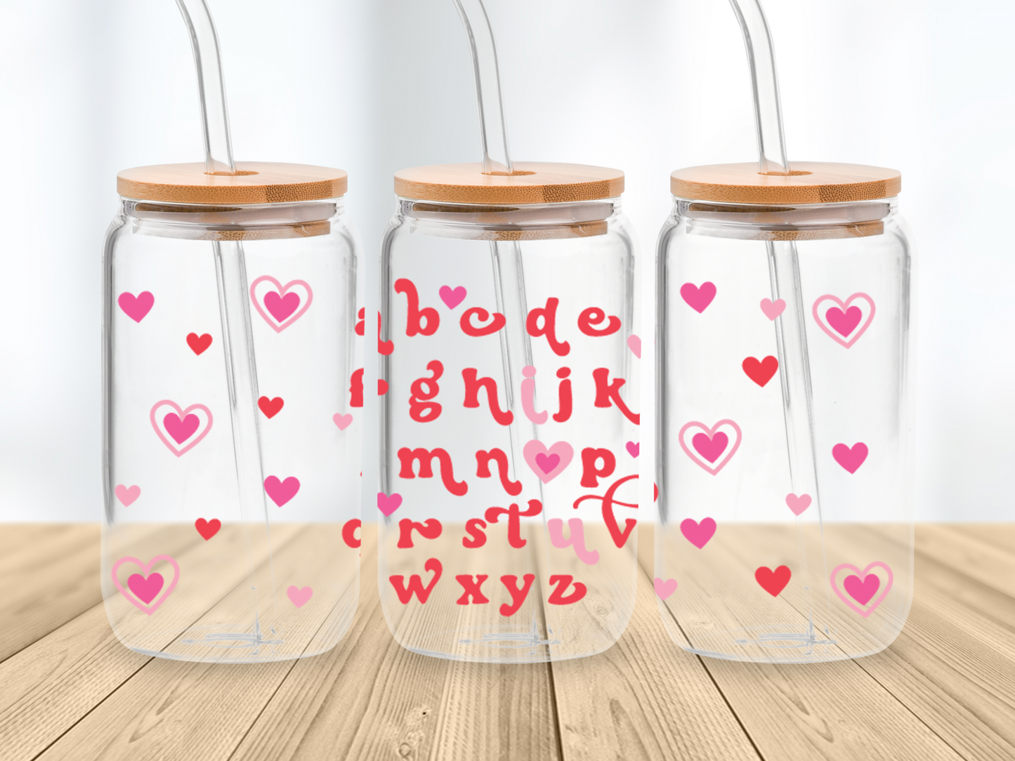 Retro Alphabet I Love You Valentines Svg, 16oz Libbey glass can wrap, SVG cutting file for Cricut, PNG sublimation, Layered SVG