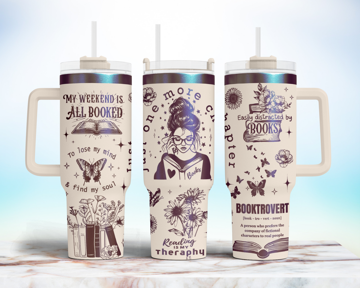 Just one more chapter, reading is my theraphy, Engraved Full Wrap Seamless 40oz Tumbler SVG Laser Rotary and PNG sublimation