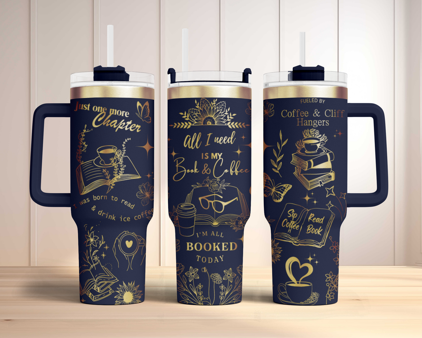 All I need is my book and coffee, book lover, Engraved Full Wrap Seamless 40oz Tumbler SVG Laser Rotary and PNG sublimation
