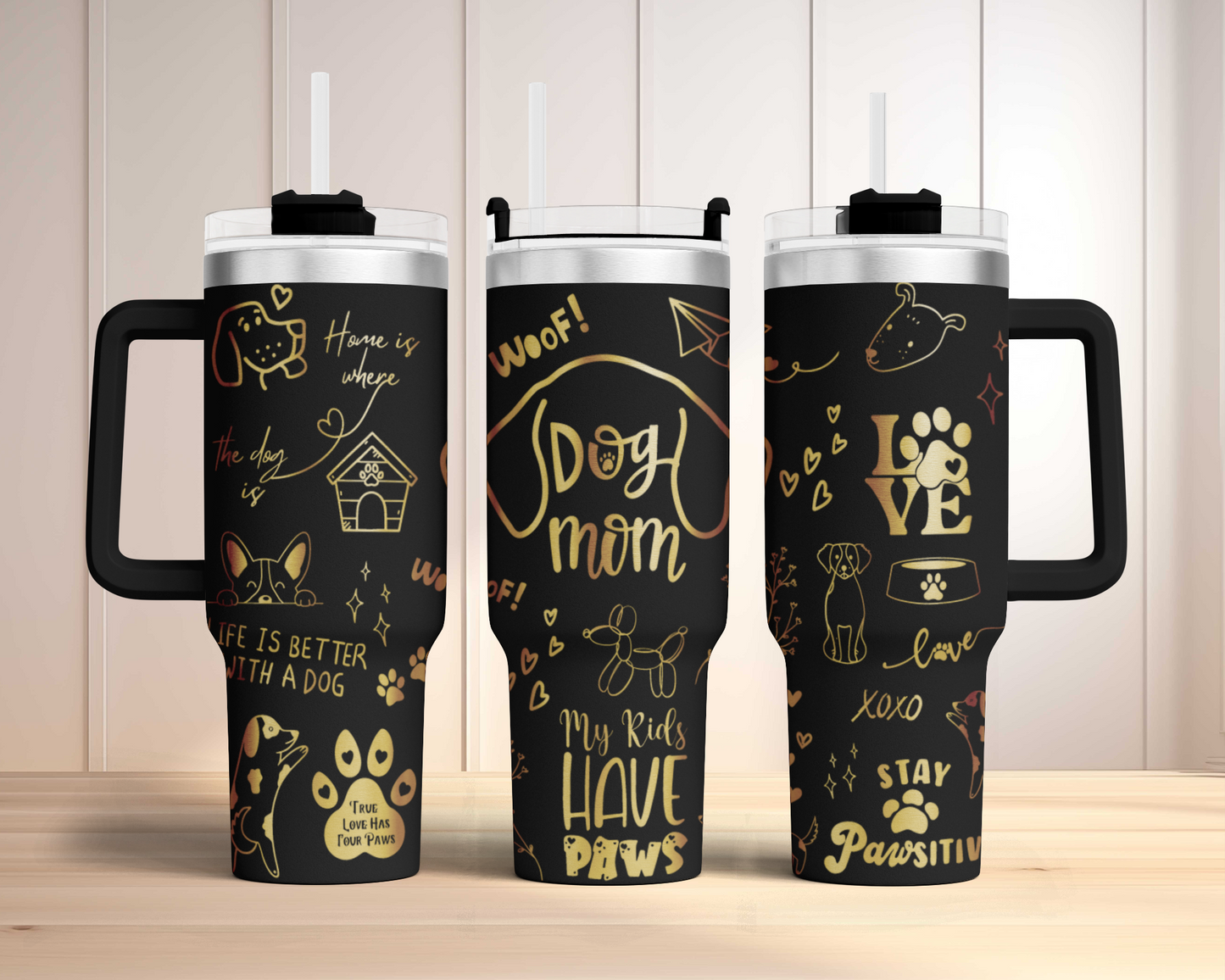 Dog mom mama, dog lover Engraved Full Wrap Seamless Design 40oz Tumbler, Digital Download, SVG Laser Rotary and PNG sublimation
