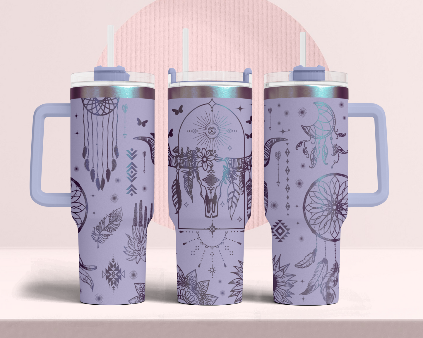 Boho Cow Skulls Western Cowboy Engraved Full Wrap Seamless 40oz Tumbler SVG Laser Rotary and PNG sublimation