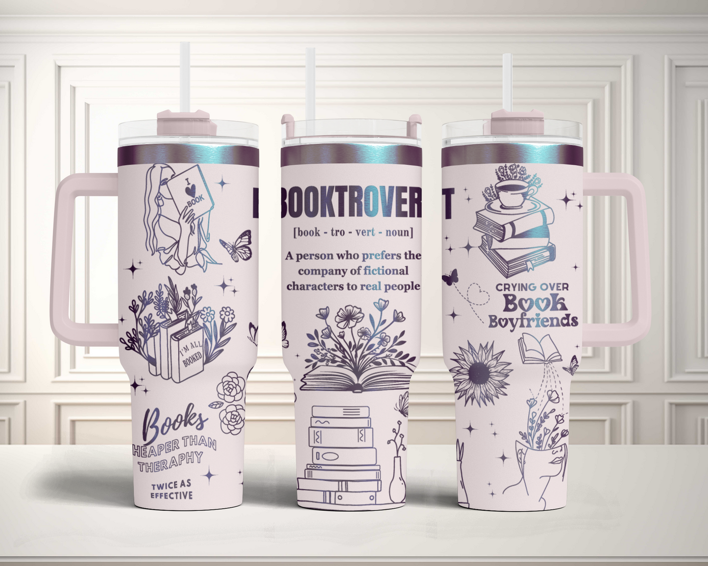 Booktrovert, funny book lover, Engraved Full Wrap Seamless 40oz Tumbler SVG Laser Rotary and PNG sublimation