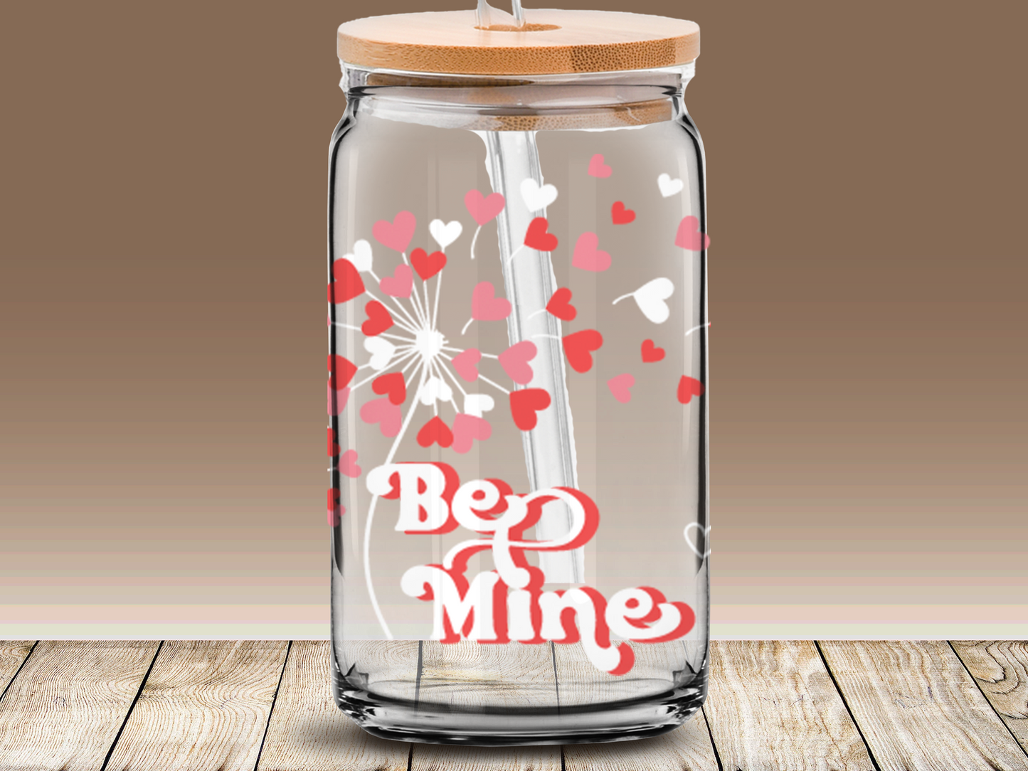 Be mine, Dandelion heart svg, Valentines Day, 16oz Libbey glass can wrap, SVG cutting file for Cricut, PNG sublimation, Layered SVG