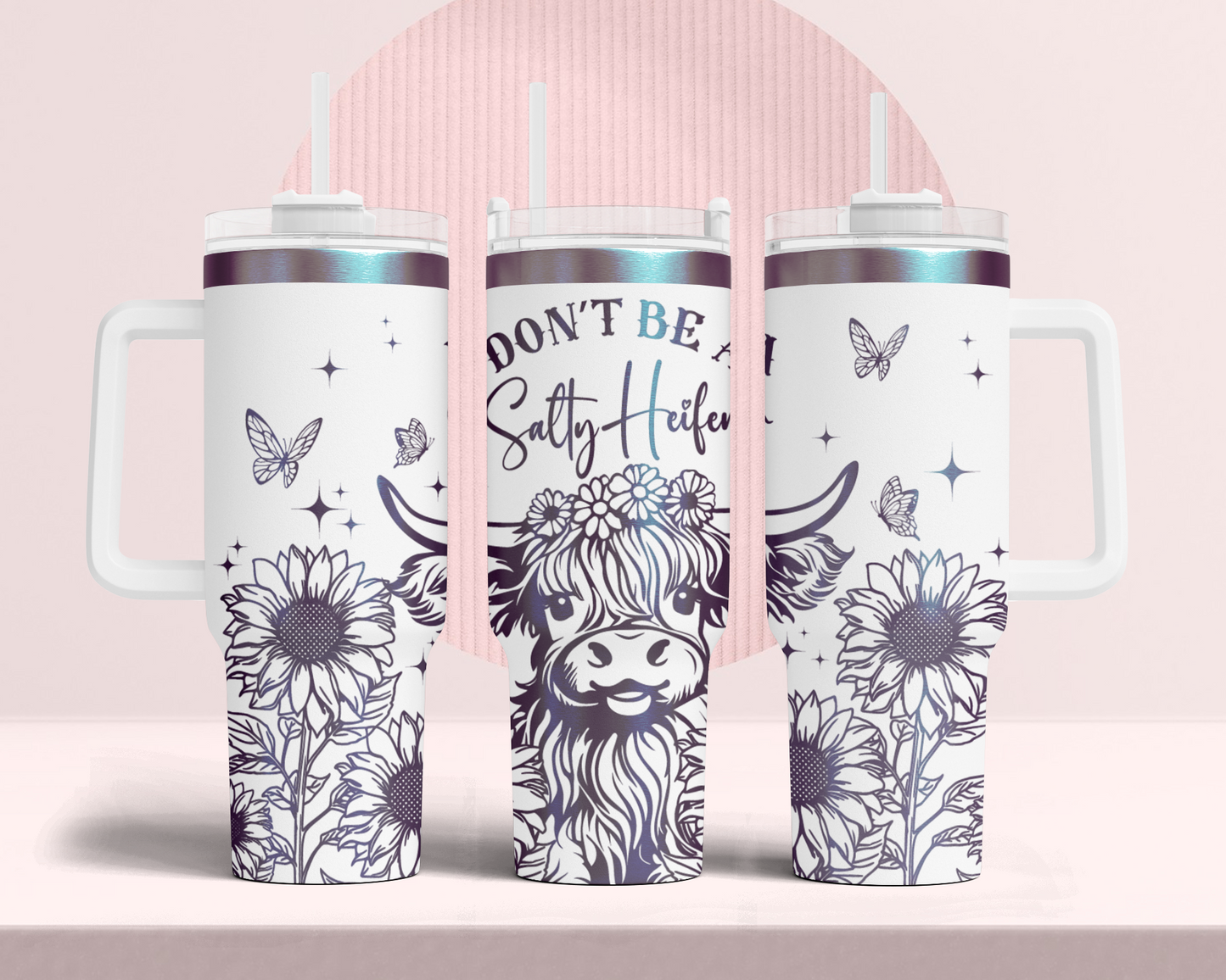 Don't be a Salty Haifer, Baby cute Highland Cow Engraved Full Wrap Seamless 40oz Tumbler SVG Laser Rotary and PNG sublimation