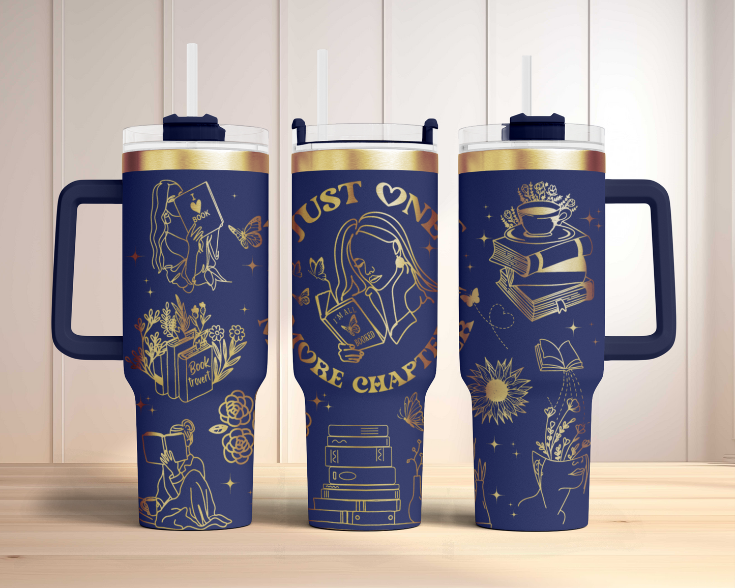 Just one more chapter, bookish, Engraved Full Wrap Seamless 40oz Tumbler SVG Laser Rotary and PNG sublimation