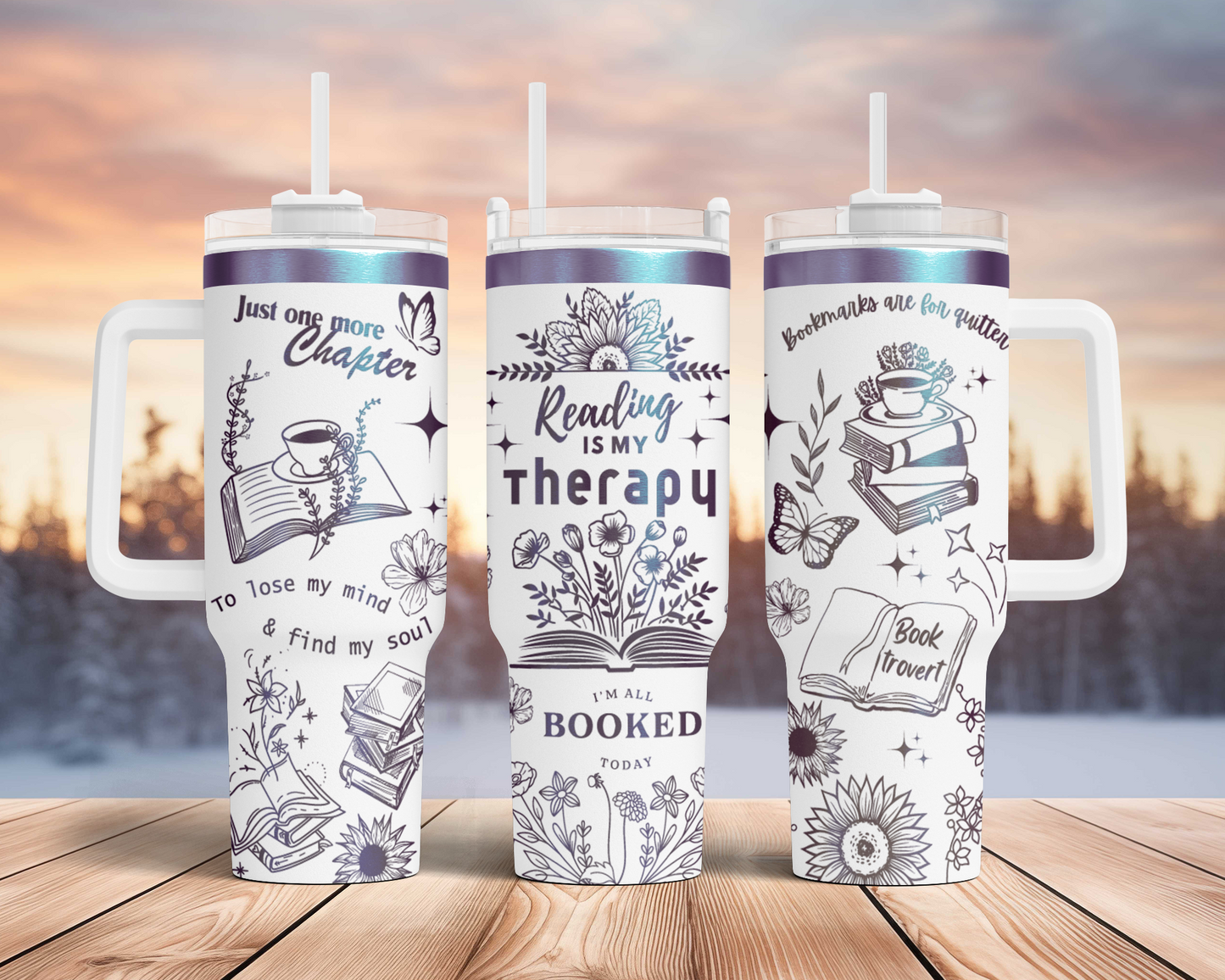 Reading is my therapy, book lover, Engraved Full Wrap Seamless 40oz Tumbler SVG Laser Rotary and PNG sublimation
