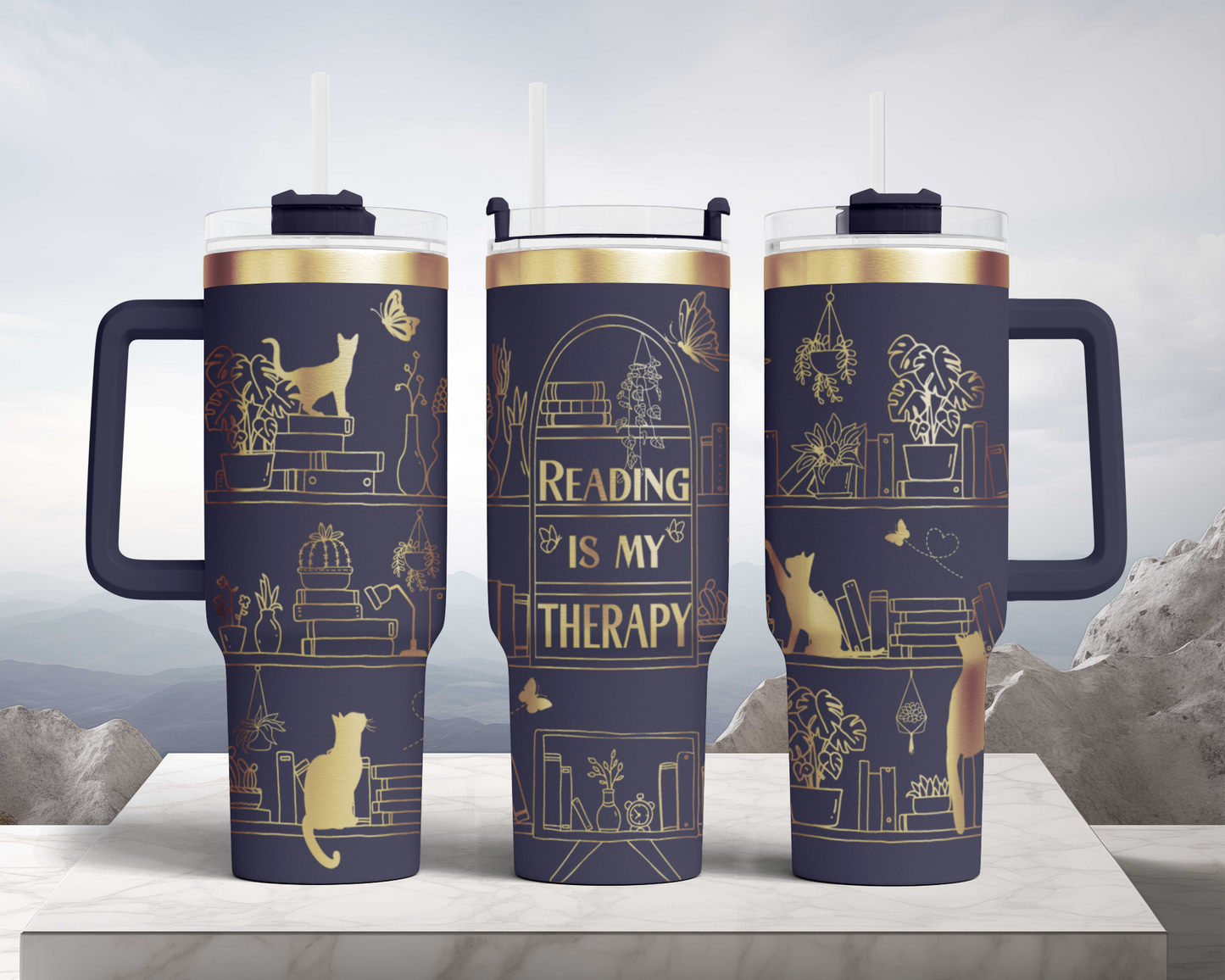 Reading is my therapy, Book lover Engraved Full Wrap Seamless 40oz Tumbler SVG Laser Rotary and PNG sublimation