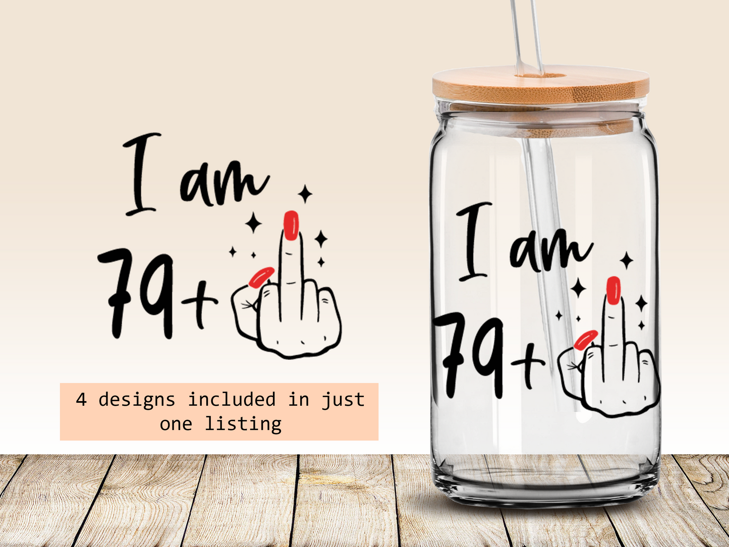 Funny 80th birthday 16oz Libbey glass can wrap, bundle for men women, SVG cutting file for Cricut, PNG sublimation, Single and Layered SVG