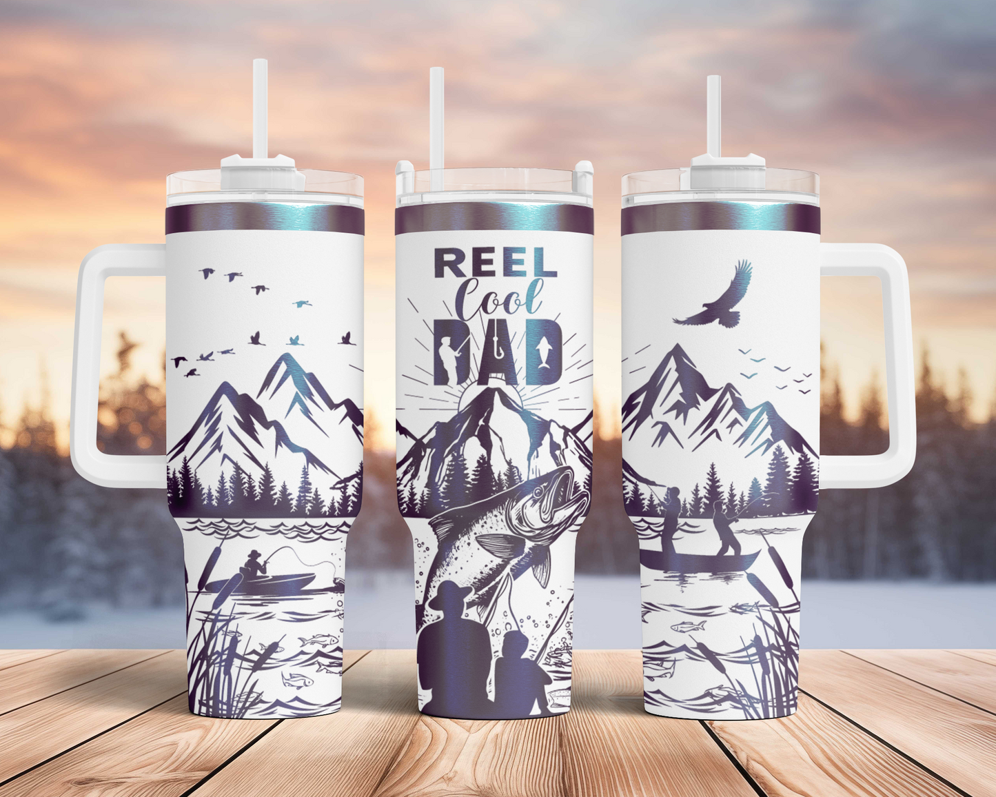 Reel Cool dad, Fishing dad with kids SVG 40oz Tumbler Laser Engraved Full Wrap Seamless, SVG Laser Rotary, PNG sublimation