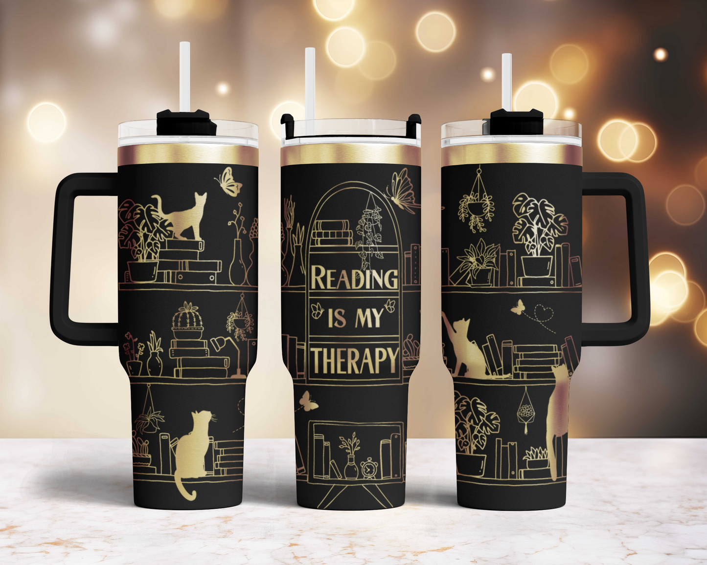 Reading is my therapy, Book lover Engraved Full Wrap Seamless 40oz Tumbler SVG Laser Rotary and PNG sublimation