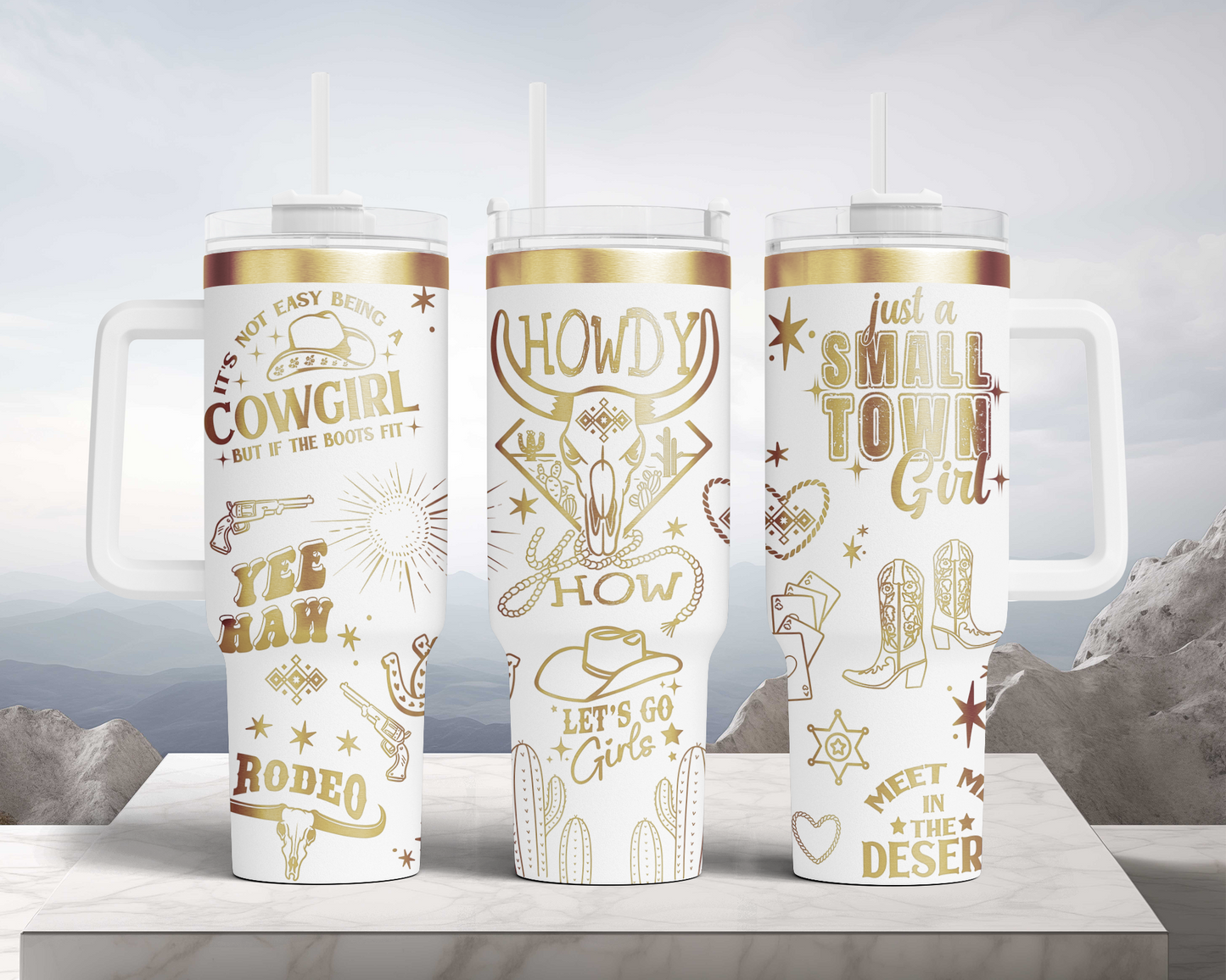 Howdy Western Cowgirl Engraved Full Wrap Seamless 40oz Tumbler SVG Laser Rotary and PNG sublimation