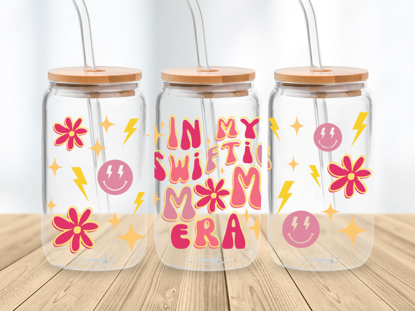 In my Swiftie Mom Era Wavy Retro 16oz Libbey glass can wrap, SVG cutting file for Cricut, PNG sublimation, Layered SVG