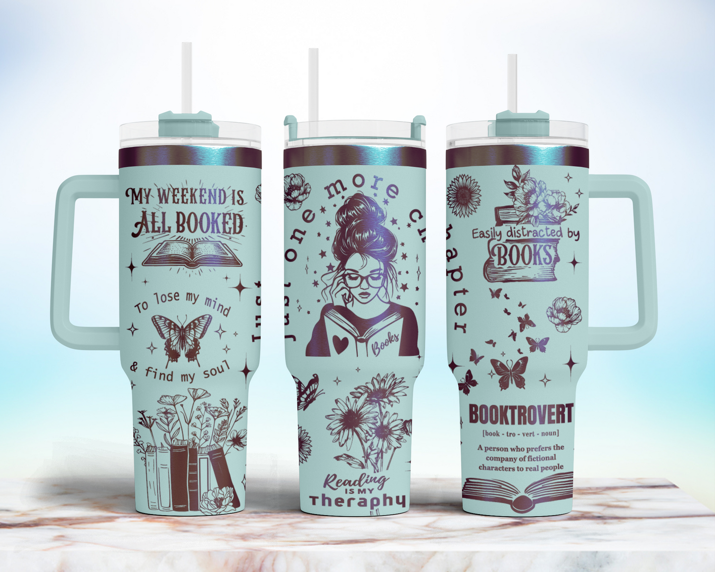 Just one more chapter, reading is my theraphy, Engraved Full Wrap Seamless 40oz Tumbler SVG Laser Rotary and PNG sublimation