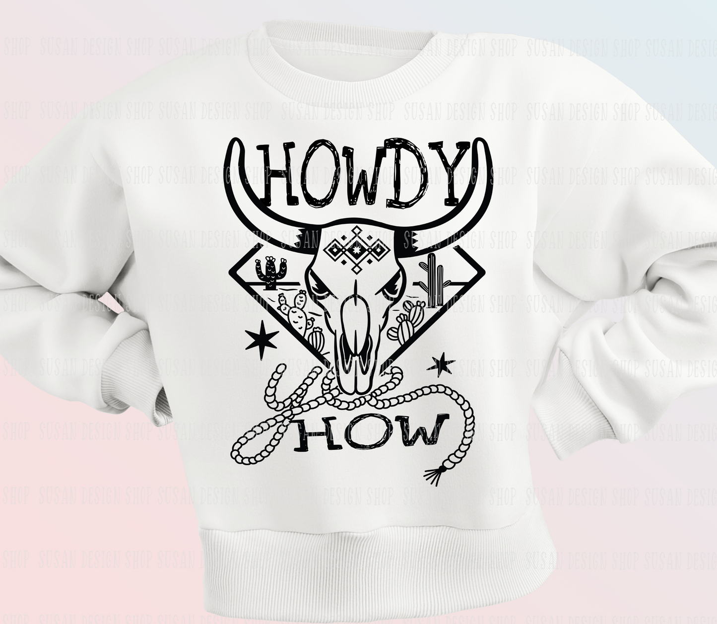 Howdy Yee How western country Cow Skull SVG Png, Cowboy Phrase and Saying Retro, Cowhide Png SVG file Cricut, PNG print sublimation, Tshirt