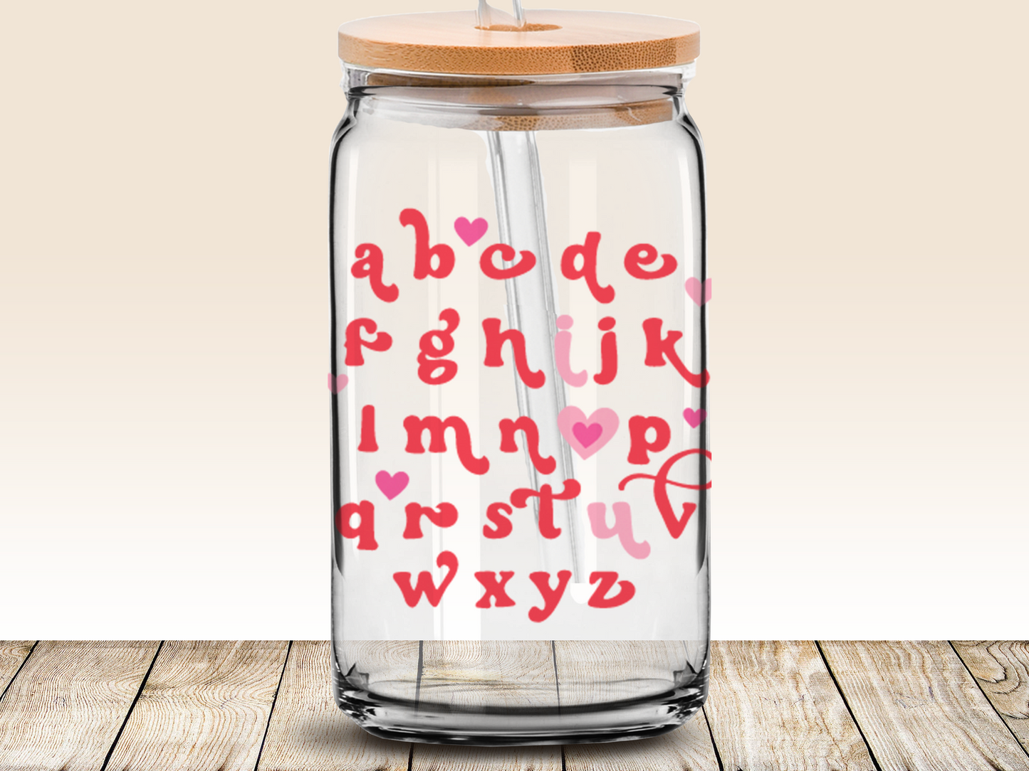 Retro Alphabet I Love You Valentines Svg, 16oz Libbey glass can wrap, SVG cutting file for Cricut, PNG sublimation, Layered SVG