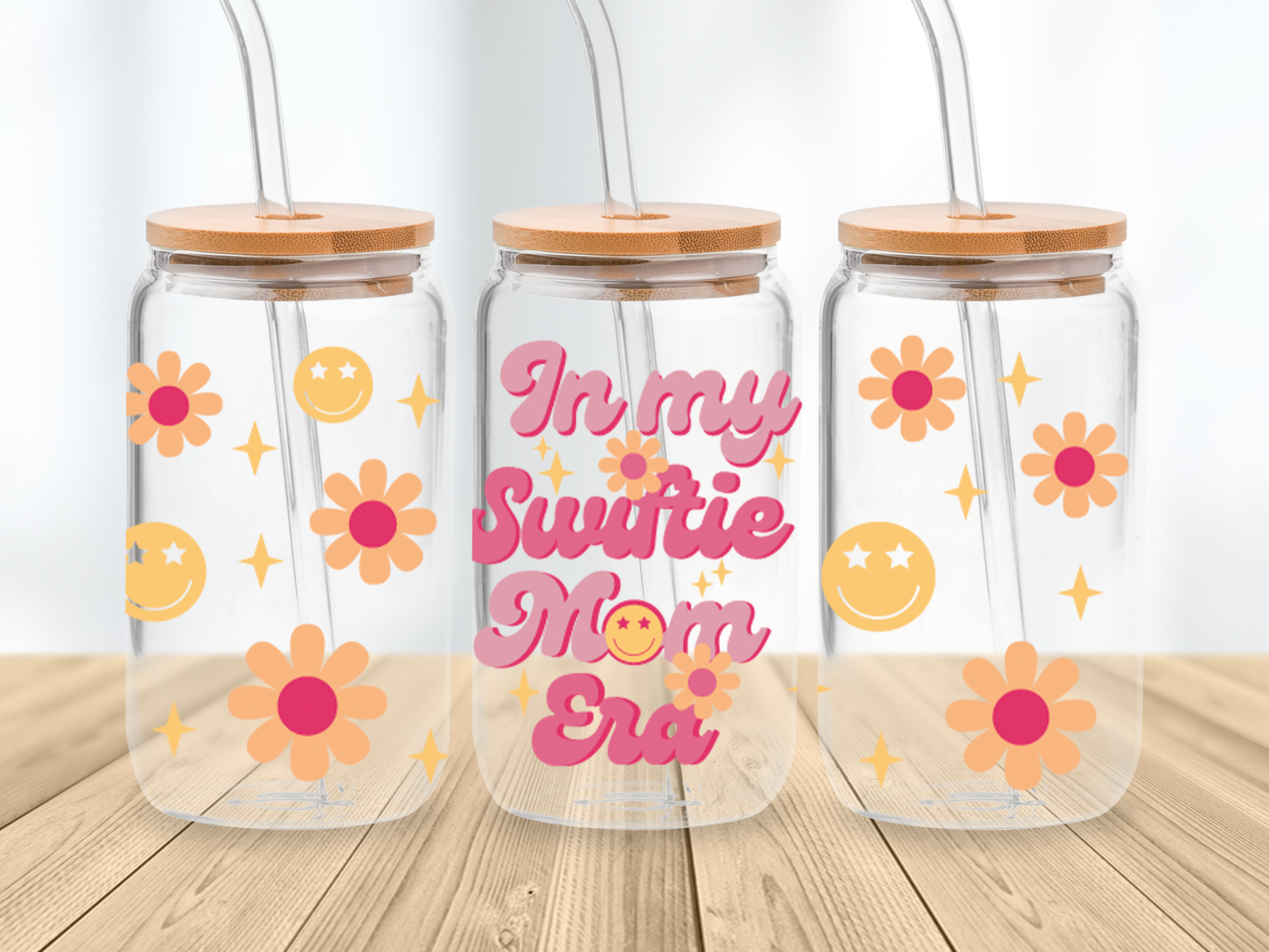 In my Swiftie Mom Era Retro 16oz Libbey glass can wrap, SVG cutting file for Cricut, PNG sublimation, Layered SVG