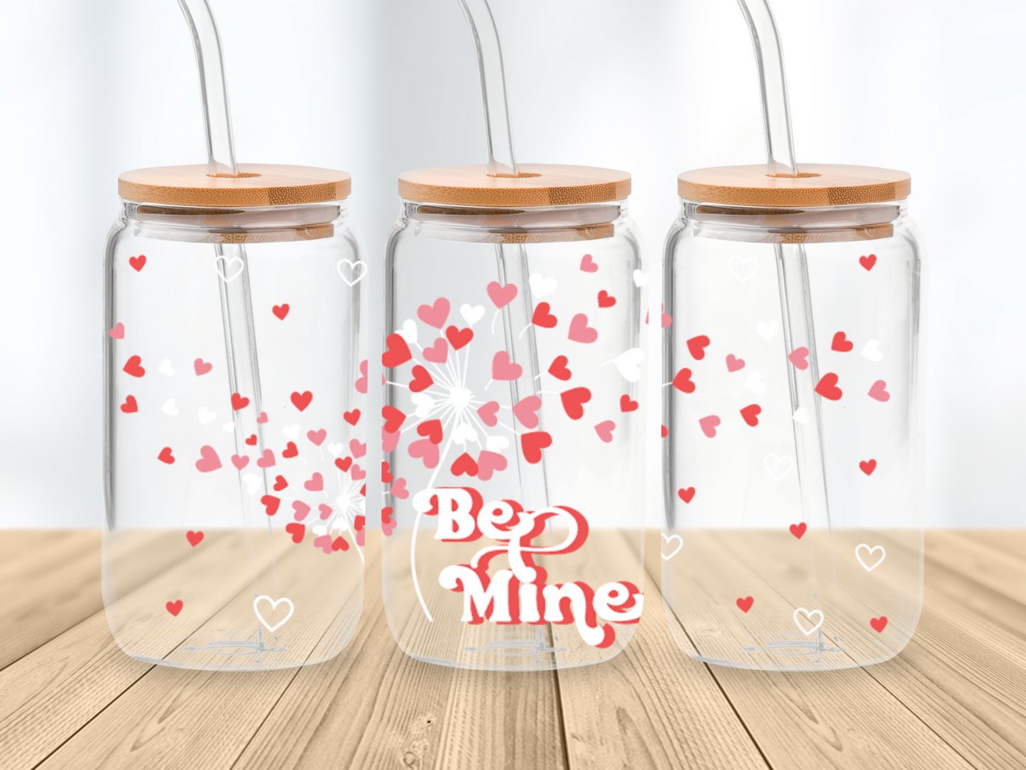 Be mine, Dandelion heart svg, Valentines Day, 16oz Libbey glass can wrap, SVG cutting file for Cricut, PNG sublimation, Layered SVG