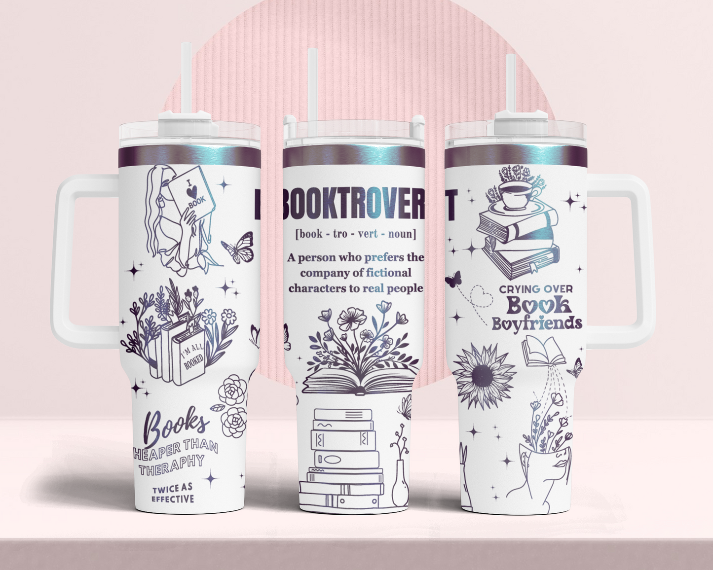 Booktrovert, funny book lover, Engraved Full Wrap Seamless 40oz Tumbler SVG Laser Rotary and PNG sublimation
