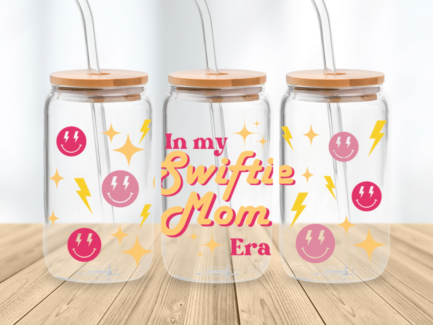 In my Swiftie Mom Era Retro 16oz Libbey glass can wrap, SVG cutting file for Cricut, PNG sublimation, Layered SVG