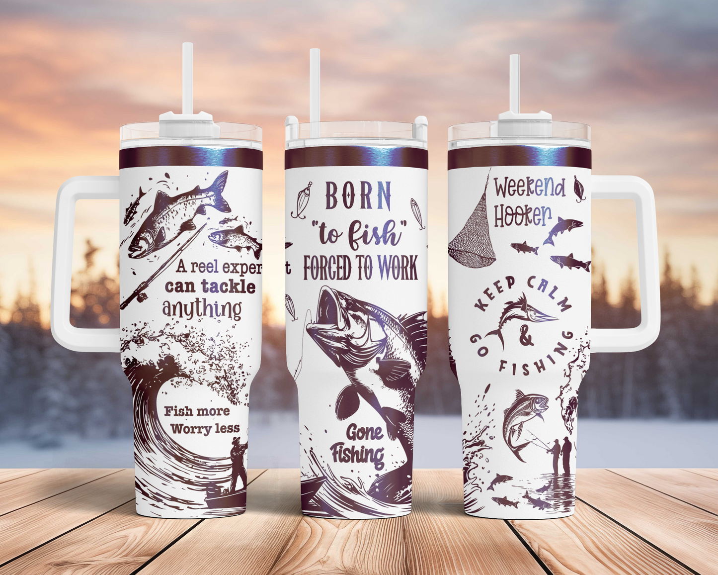 Born to Fish Force to work, funny fishing saying 40oz Tumbler Laser Engraved Full Wrap Seamless, SVG Laser Rotary, PNG sublimation