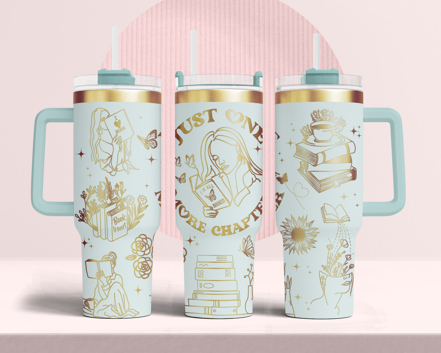 Just one more chapter, bookish, Engraved Full Wrap Seamless 40oz Tumbler SVG Laser Rotary and PNG sublimation