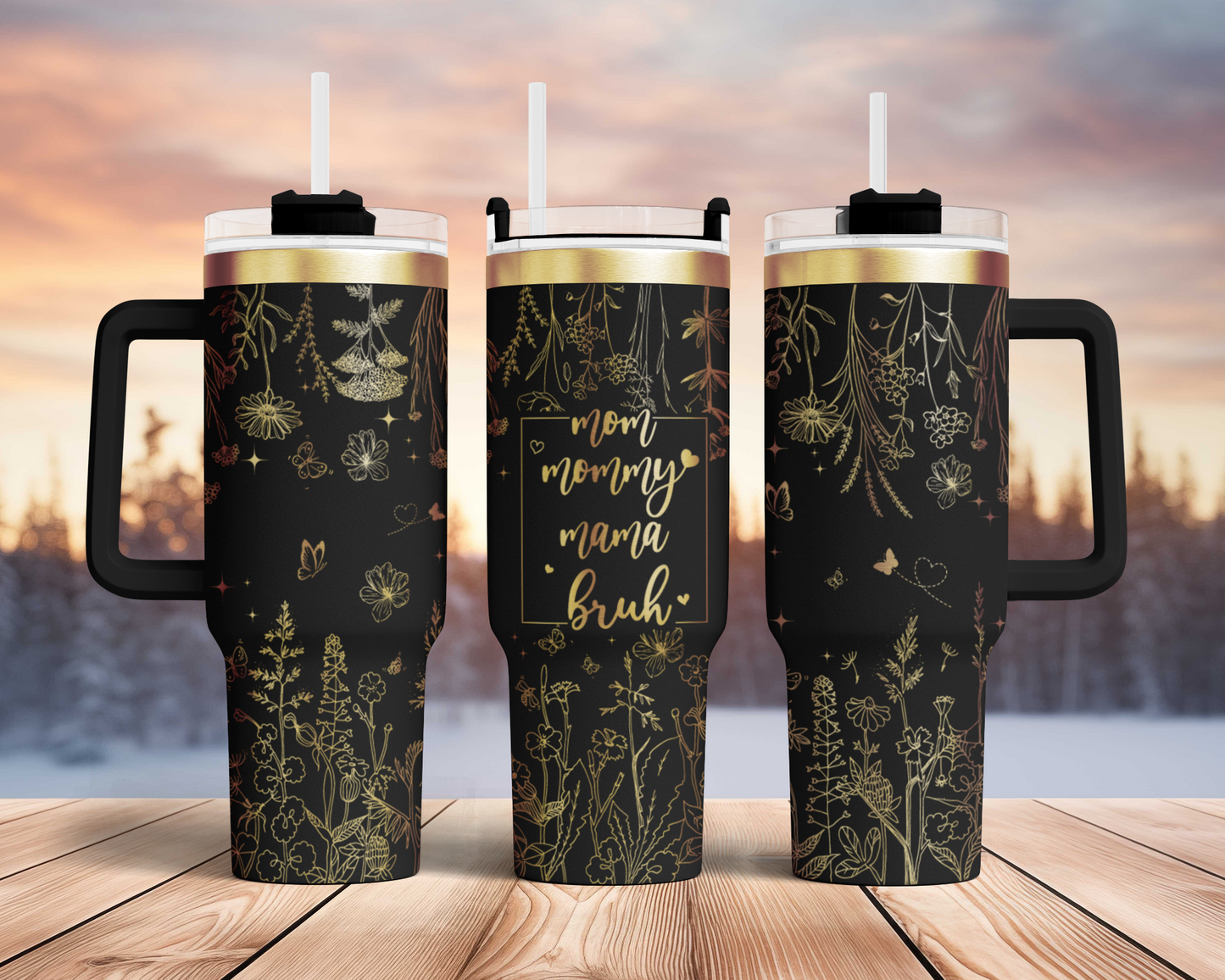 Funny Mom life bruh wild flower floral 40oz Tumbler SVG Laser Engraved Full Wrap Seamless, Rotary and PNG sublimation