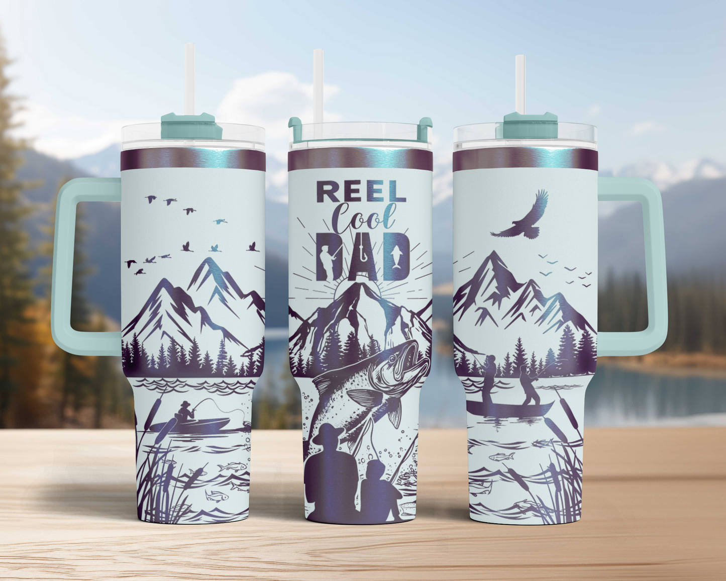 Reel Cool dad, Fishing dad with kids SVG 40oz Tumbler Laser Engraved Full Wrap Seamless, SVG Laser Rotary, PNG sublimation