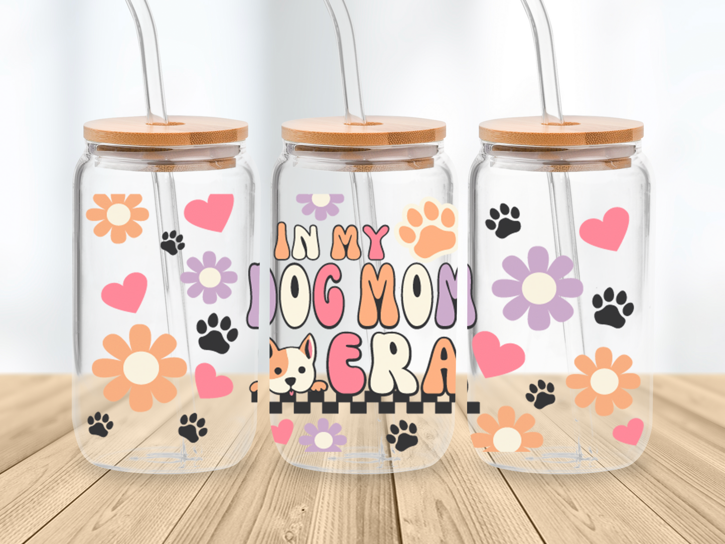 In My Dog Mom Era Retro 16oz Libbey glass can wrap, Dog lover Wrap, SVG cutting file for Cricut, PNG sublimation, Layered SVG