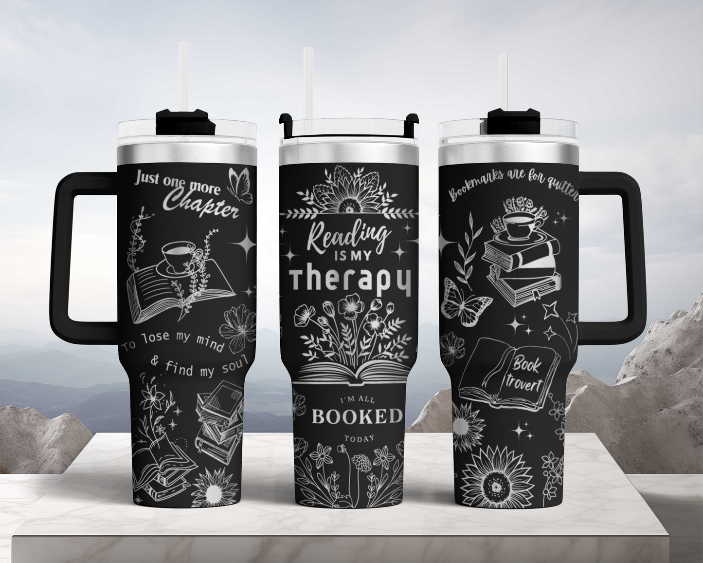 Reading is my therapy, book lover, Engraved Full Wrap Seamless 40oz Tumbler SVG Laser Rotary and PNG sublimation