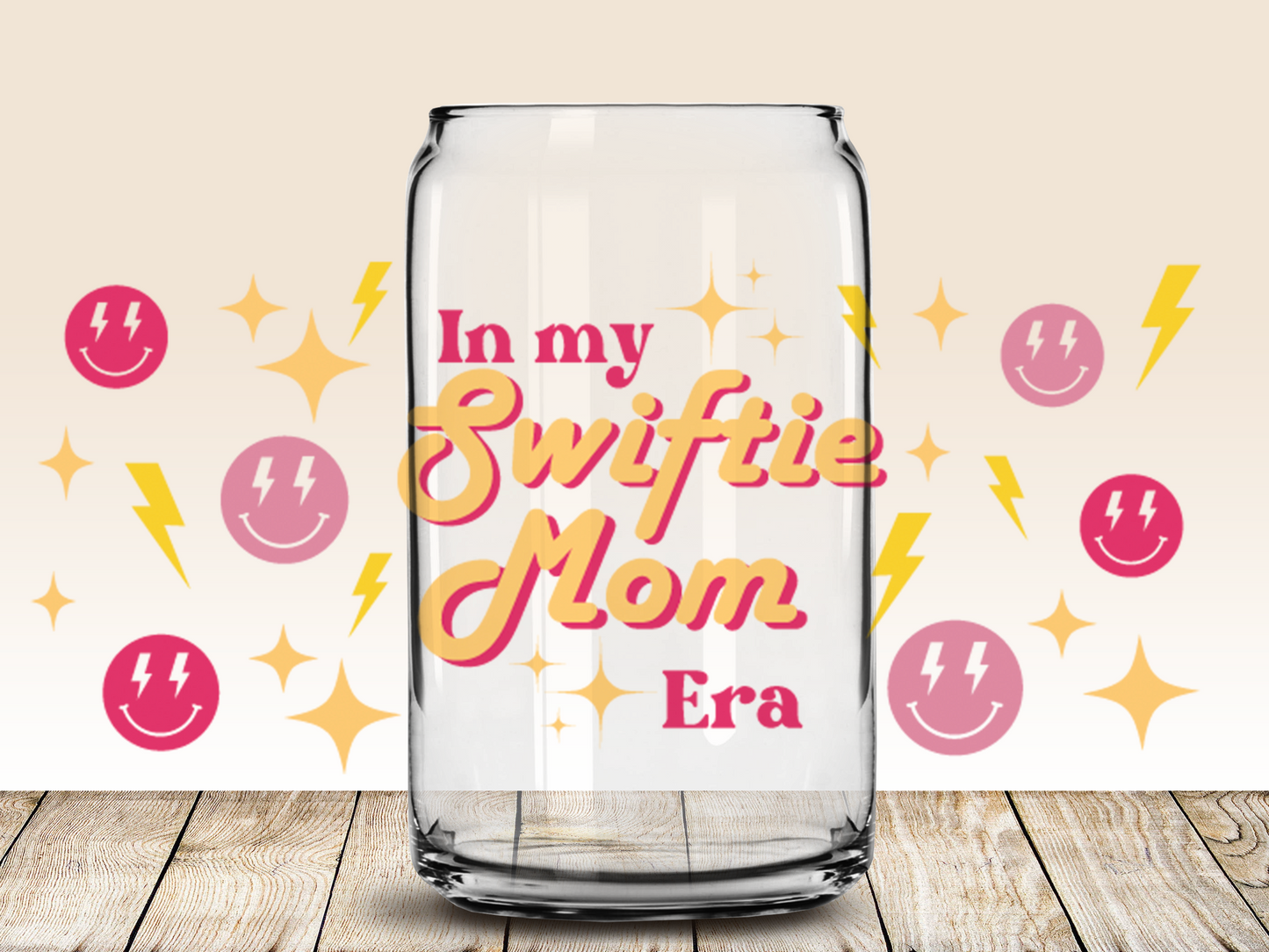 In my Swiftie Mom Era Retro 16oz Libbey glass can wrap, SVG cutting file for Cricut, PNG sublimation, Layered SVG