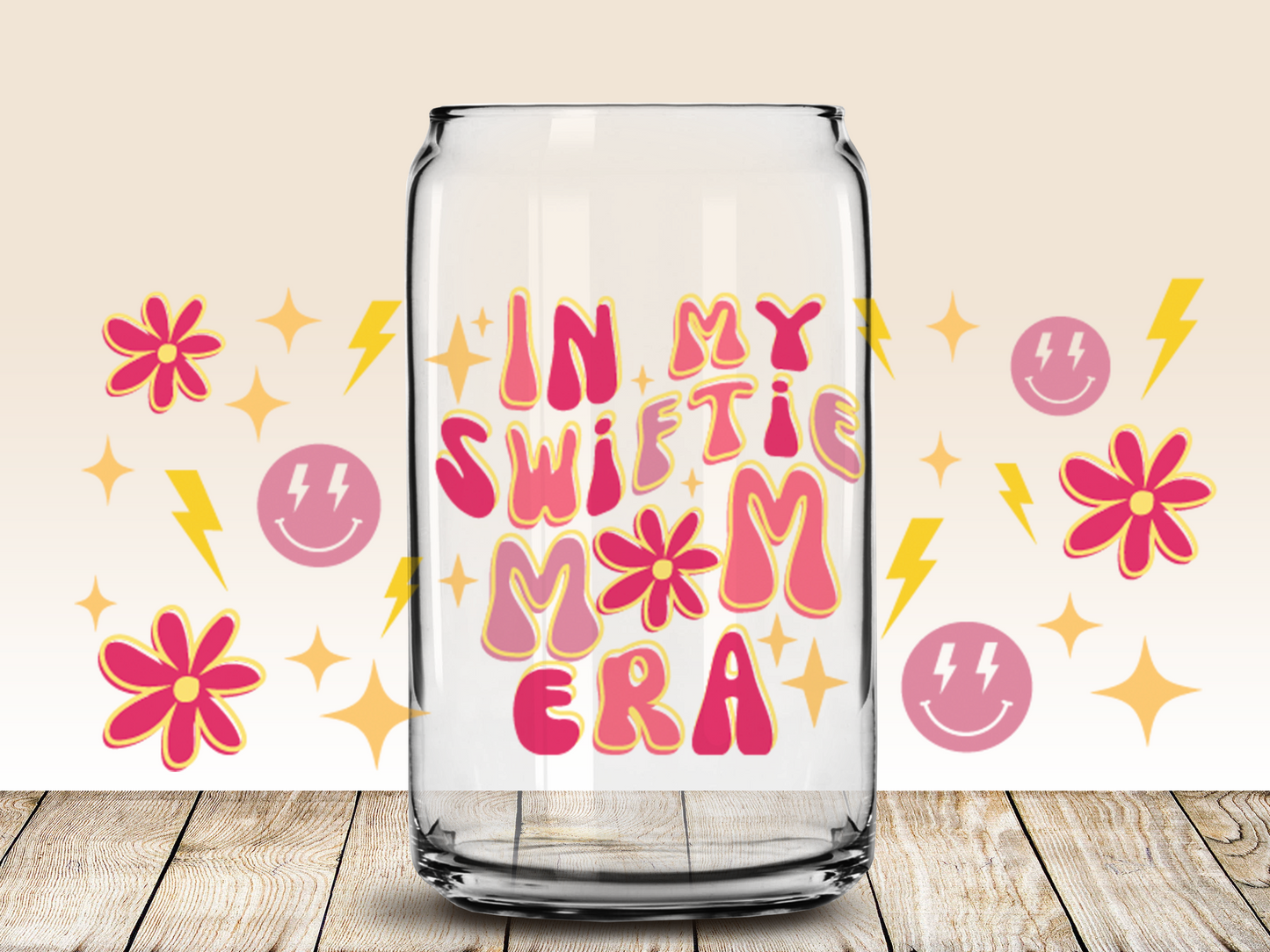In my Swiftie Mom Era Wavy Retro 16oz Libbey glass can wrap, SVG cutting file for Cricut, PNG sublimation, Layered SVG