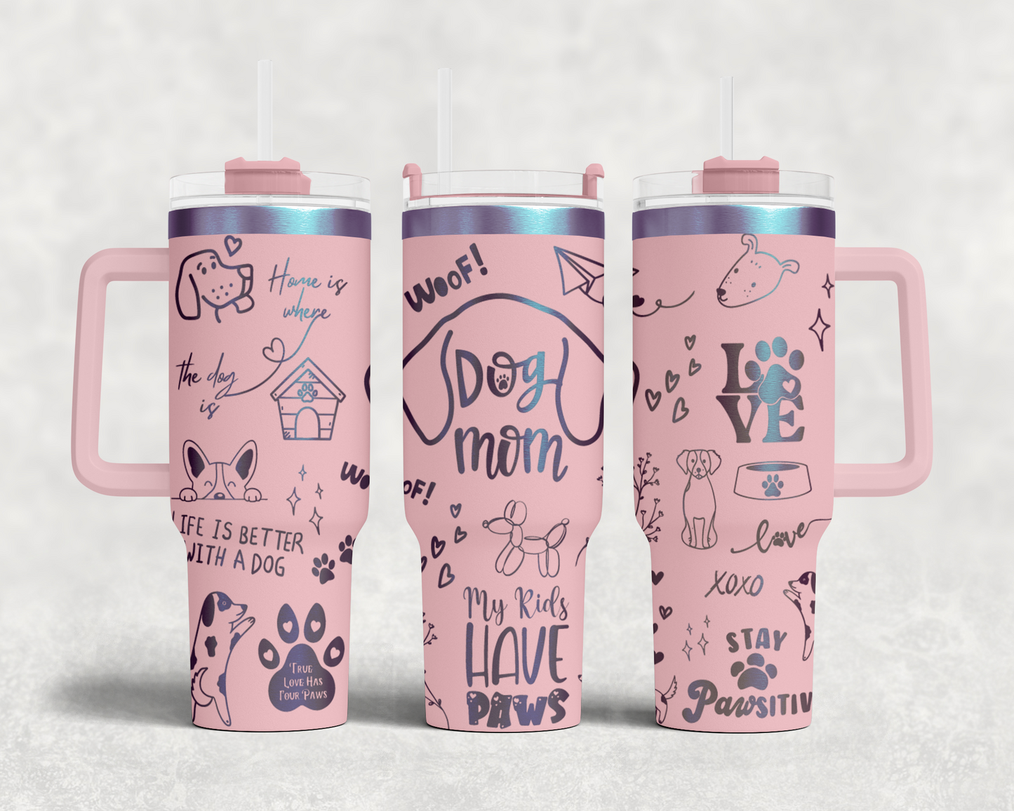 Dog mom mama, dog lover Engraved Full Wrap Seamless Design 40oz Tumbler, Digital Download, SVG Laser Rotary and PNG sublimation