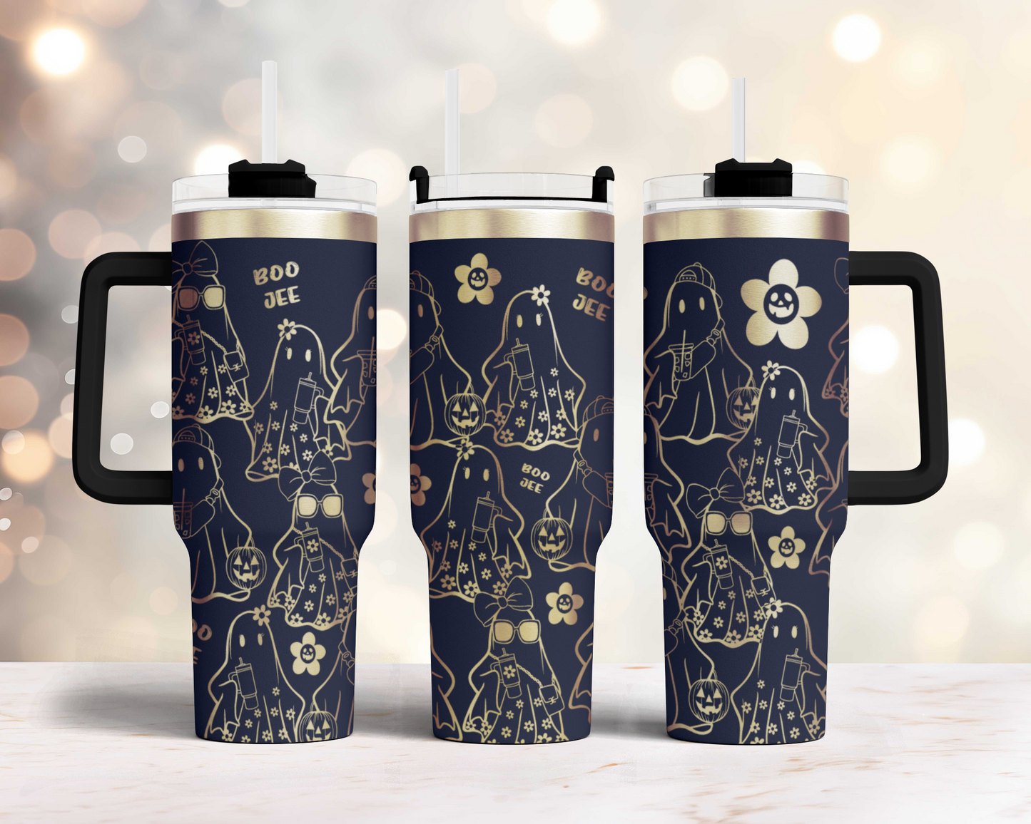 Funny Halloween Boo Jee, Boujee Fall Cute Ghost 40oz Tumbler SVG Laser Engraved Full Wrap Seamless, Rotary and PNG sublimation
