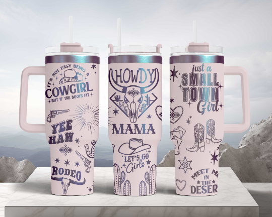 Howdy Mama Western Engraved Full Wrap Seamless 40oz Tumbler SVG Laser Rotary and PNG sublimation (Copy)