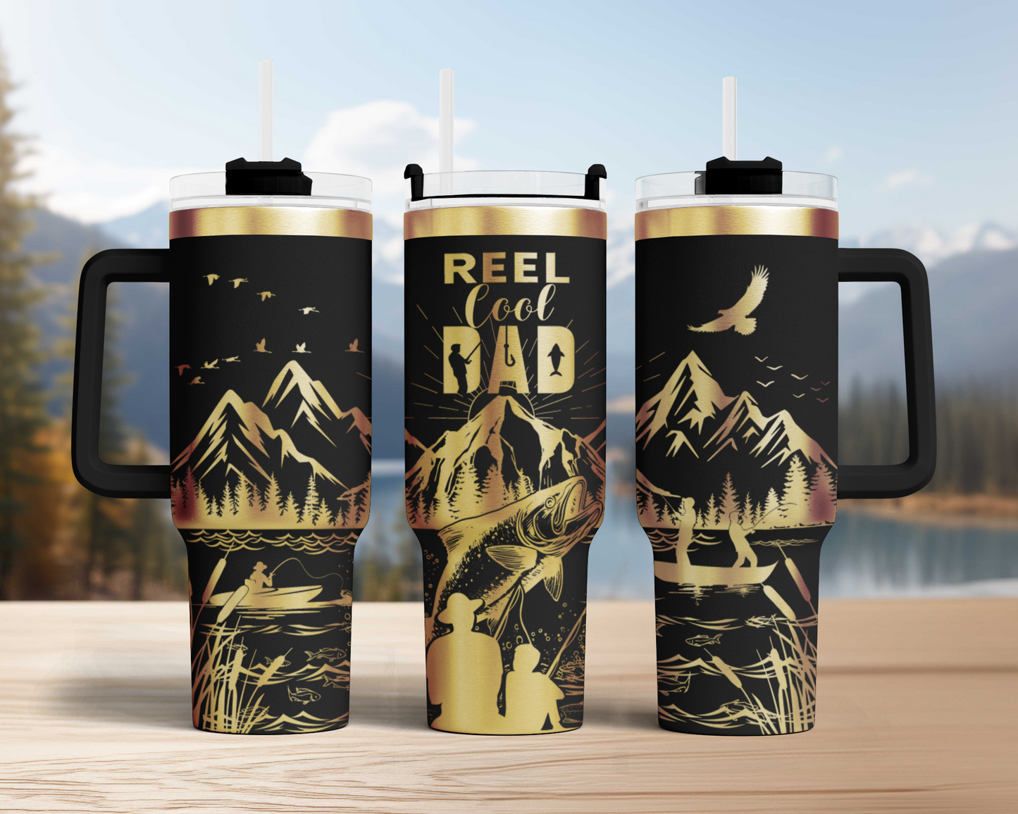 Reel Cool dad, Fishing dad with kids SVG 40oz Tumbler Laser Engraved Full Wrap Seamless, SVG Laser Rotary, PNG sublimation