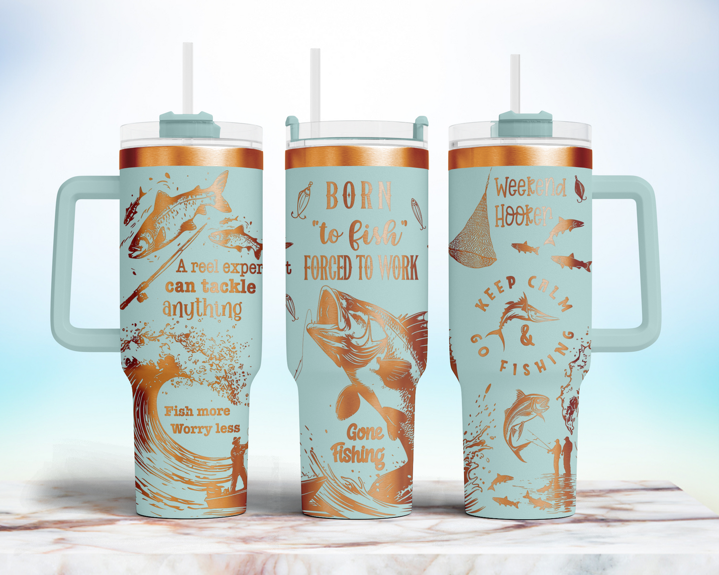 Born to Fish Force to work, funny fishing saying 40oz Tumbler Laser Engraved Full Wrap Seamless, SVG Laser Rotary, PNG sublimation
