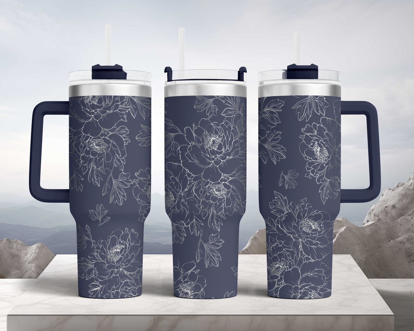 Peony 40oz Tumbler SVG Laser Engraved Full Wrap Seamless