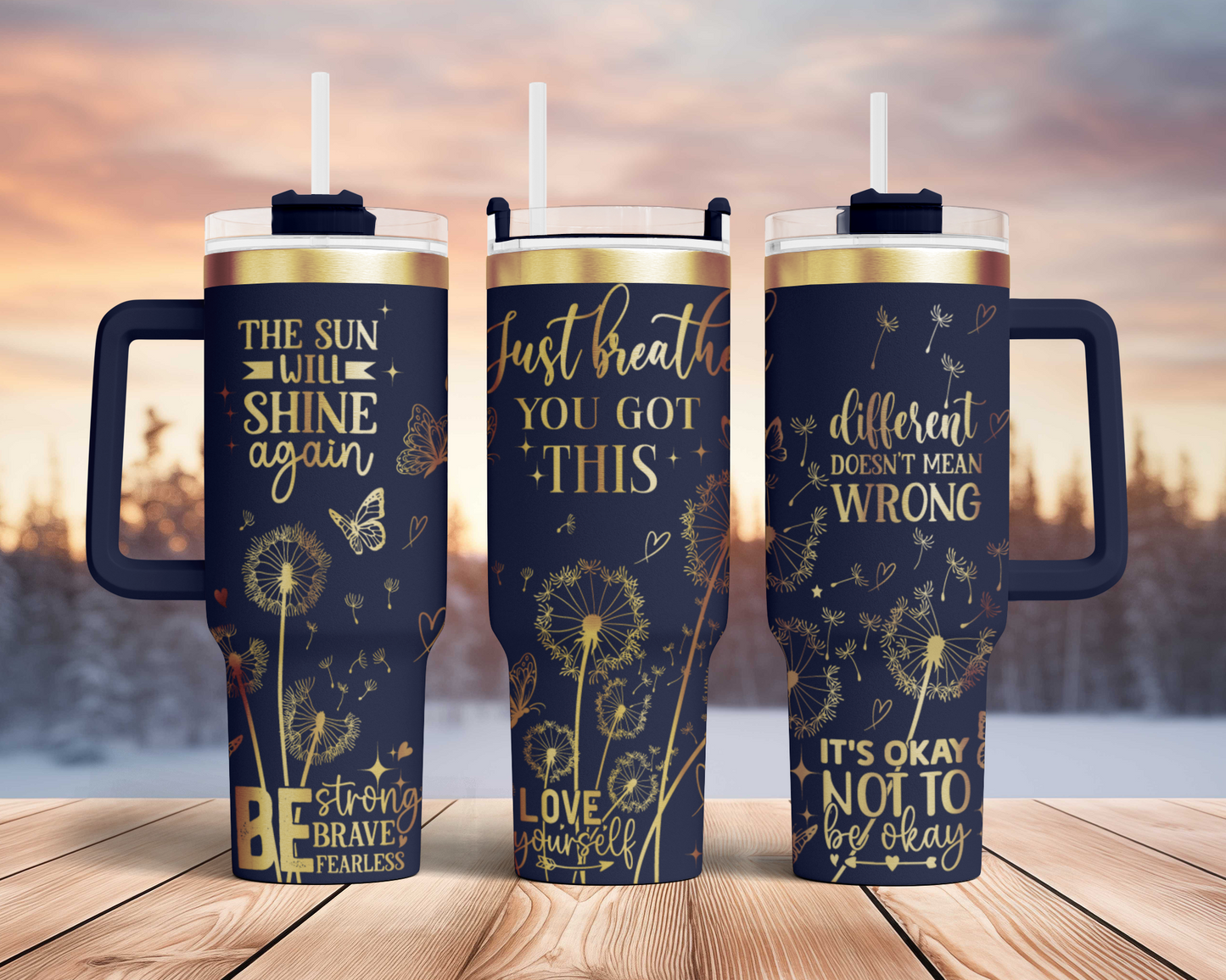 Just Breathe dandelion affirmation 40oz Tumbler Laser Engraved Full Wrap Seamless Design, SVG Laser PNG sublimation