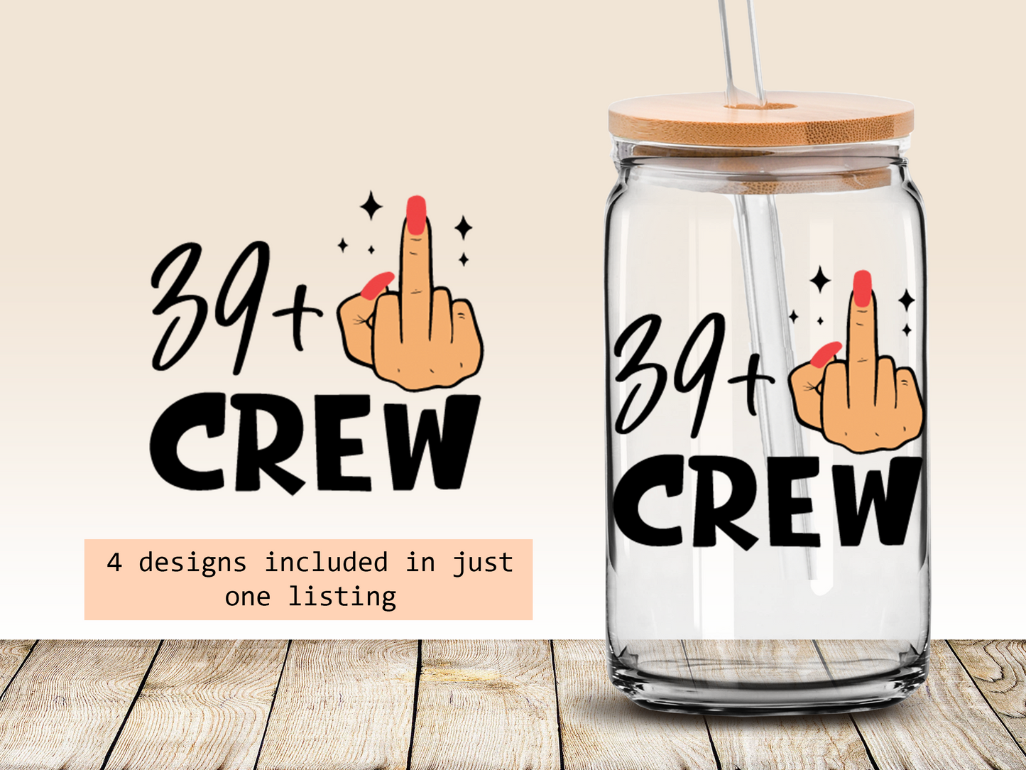 40th birthday Crew af 16oz Libbey glass can wrap, bundle for men women, SVG cutting file for Cricut, PNG sublimation, Layered SVG