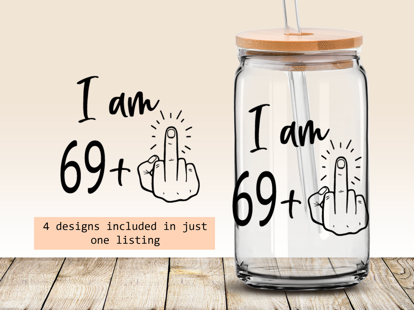 Funny 70th birthday 16oz Libbey glass can wrap, bundle for men women, SVG cutting file for Cricut, PNG sublimation, Single and Layered SVG