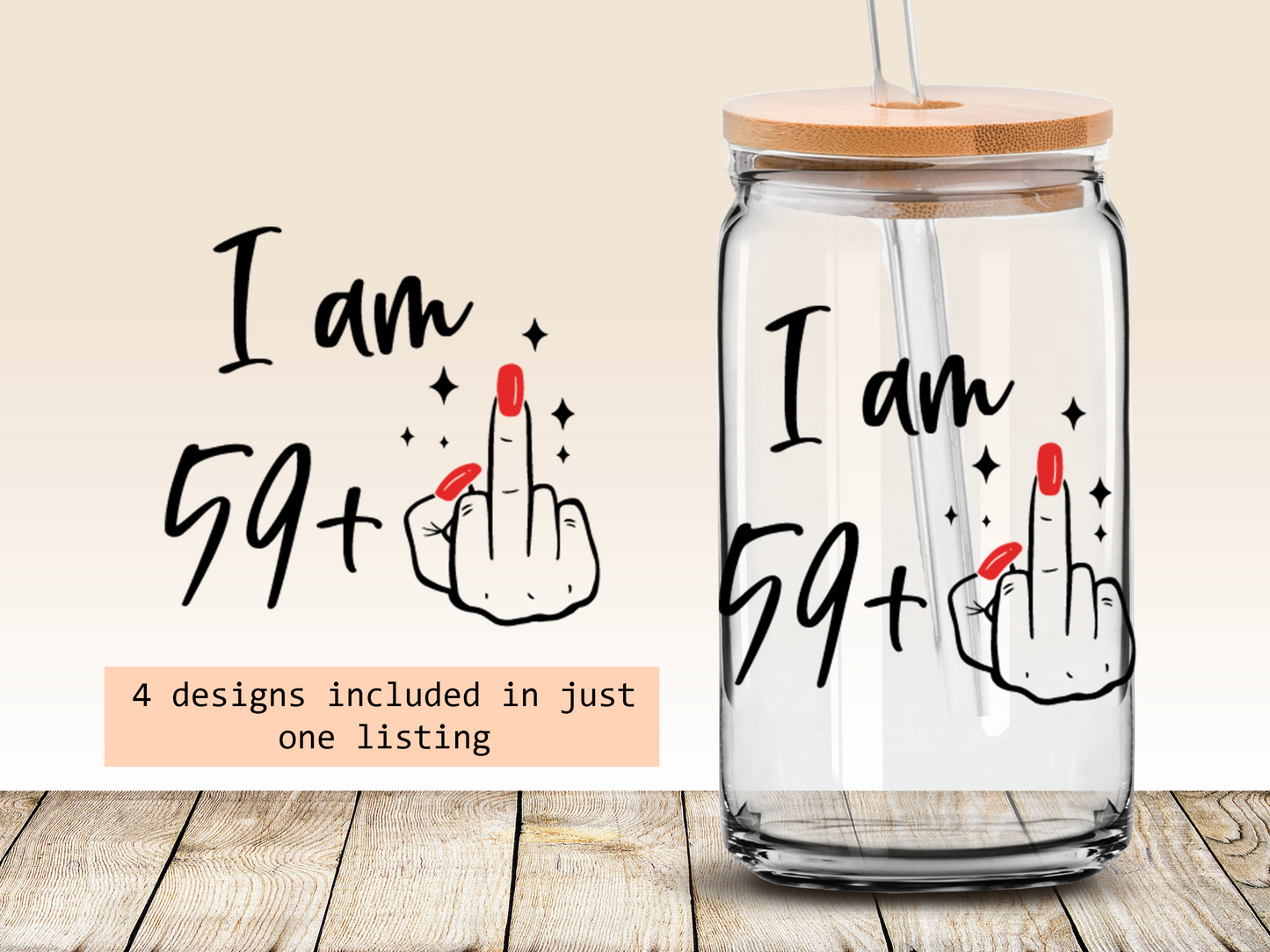 Funny 60th birthday 16oz Libbey glass can wrap, bundle for men women, SVG cutting file for Cricut, PNG sublimation, Single and Layered SVG